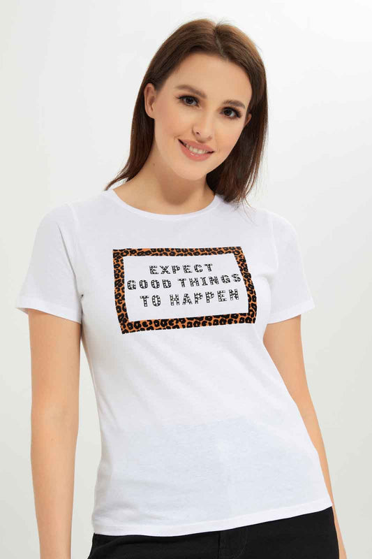 Redtag-Women-White-Good-Things-Embellished-T-Shirt-Category:T-Shirts,-Colour:White,-Deals:New-In,-Dept:Ladieswear,-Filter:Women's-Clothing,-New-In-Women-APL,-Non-Sale,-S23A,-Section:Women,-TBL,-Women-T-Shirts-Women's-