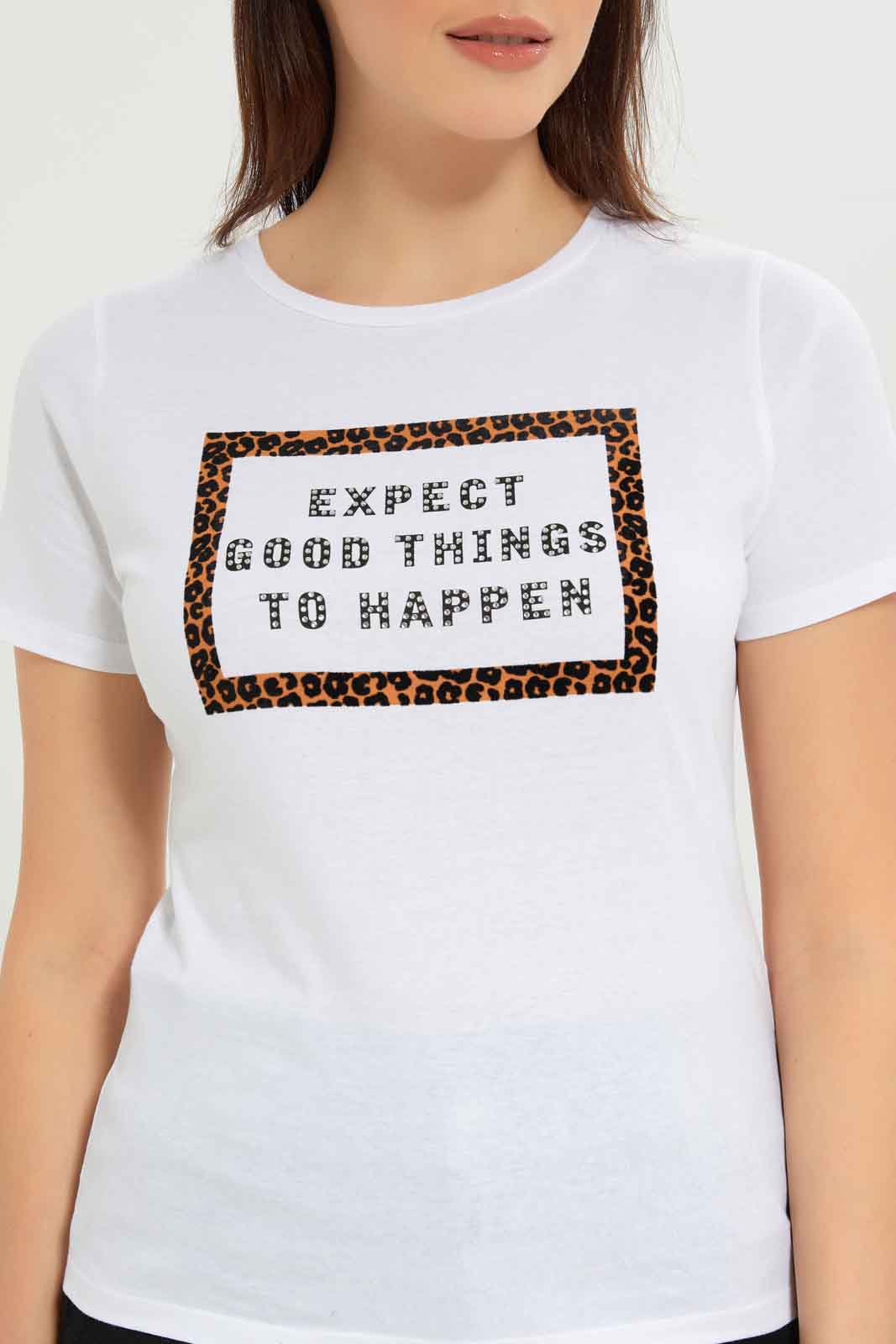 Redtag-Women-White-Good-Things-Embellished-T-Shirt-Category:T-Shirts,-Colour:White,-Deals:New-In,-Dept:Ladieswear,-Filter:Women's-Clothing,-New-In-Women-APL,-Non-Sale,-S23A,-Section:Women,-TBL,-Women-T-Shirts-Women's-