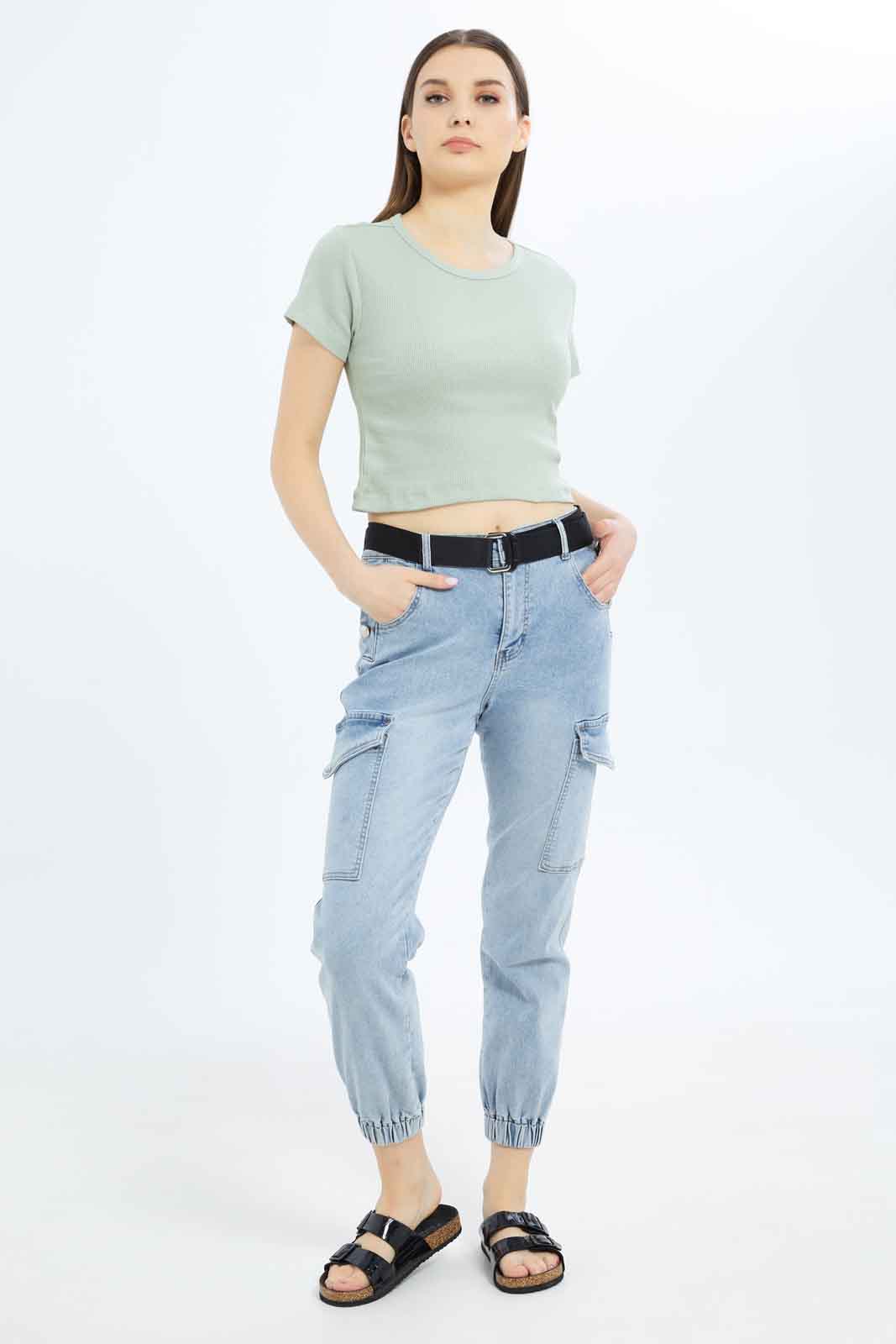 Redtag-Women-Light-Wash-Belted-Cargo-Category:Jeans,-Colour:Light-Wash,-Deals:New-In,-Dept:Ladieswear,-Filter:Women's-Clothing,-New-In-Women-APL,-Non-Sale,-S23B,-Section:Women,-TBL,-Women-Jeans-Women's-