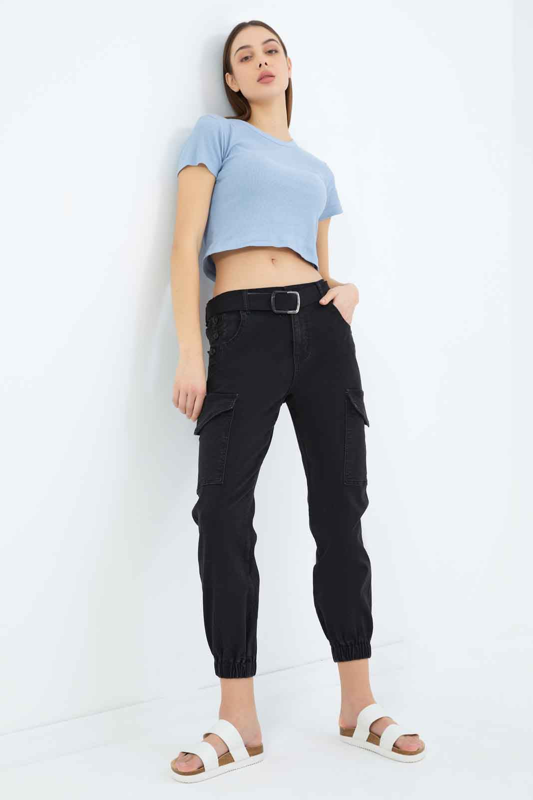 Redtag-Women-Black-Belted-Cargo-Category:Jeans,-Colour:Black,-Deals:New-In,-Dept:Ladieswear,-Filter:Women's-Clothing,-New-In-Women-APL,-Non-Sale,-S23B,-Section:Women,-TBL,-Women-Jeans-Women's-