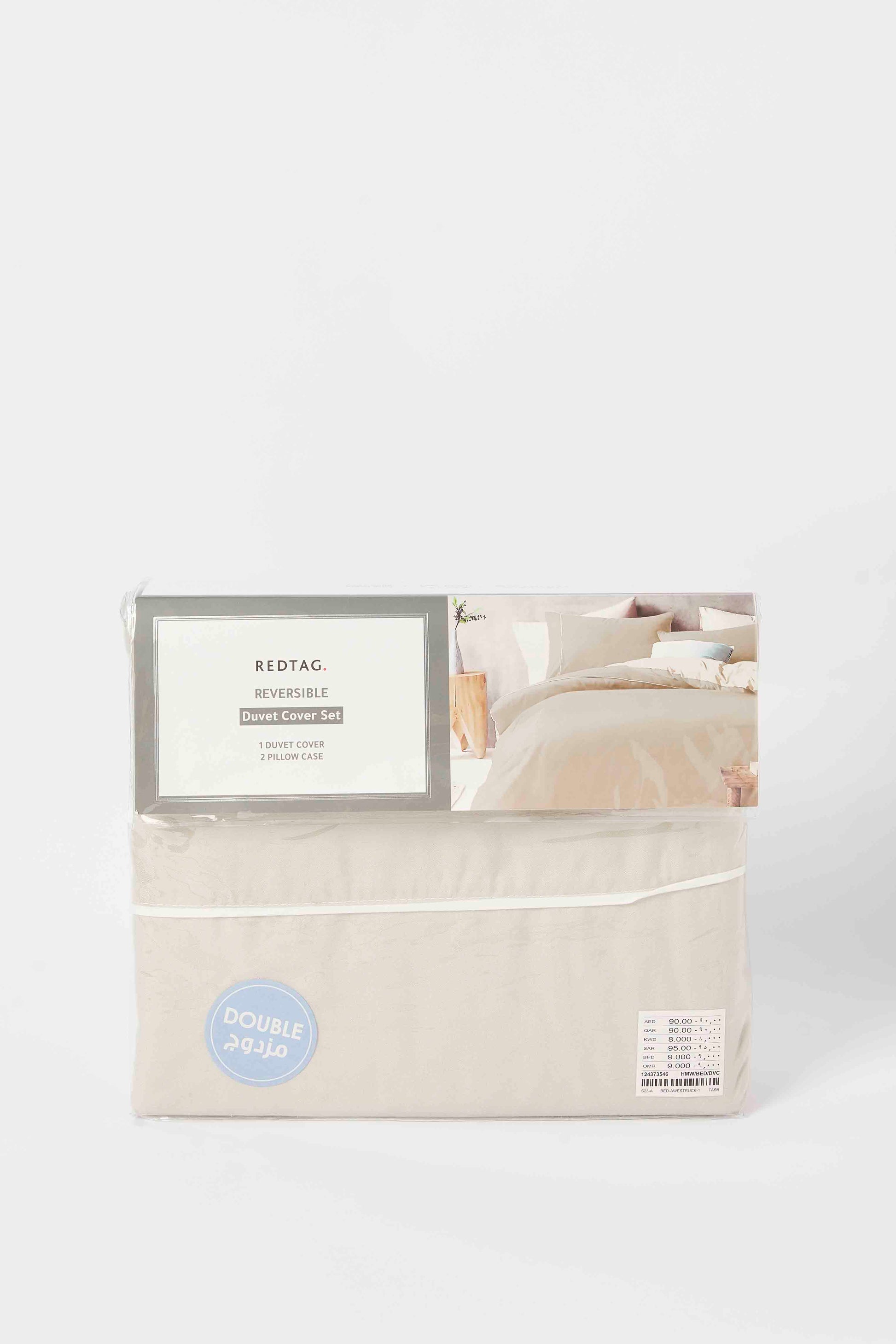 Redtag-Beige/Ivory-Reversible-3-Piece-Duvet-Cover-Set-(Double-Size)-Category:Duvet-Covers,-Colour:Beige,-Deals:New-In,-Dept:Home,-Filter:Home-Bedroom,-HMW-BED-Duvet-Covers,-New-In-HMW-BED,-Non-Sale,-S23A,-Section:Homewares-Home-Bedroom-