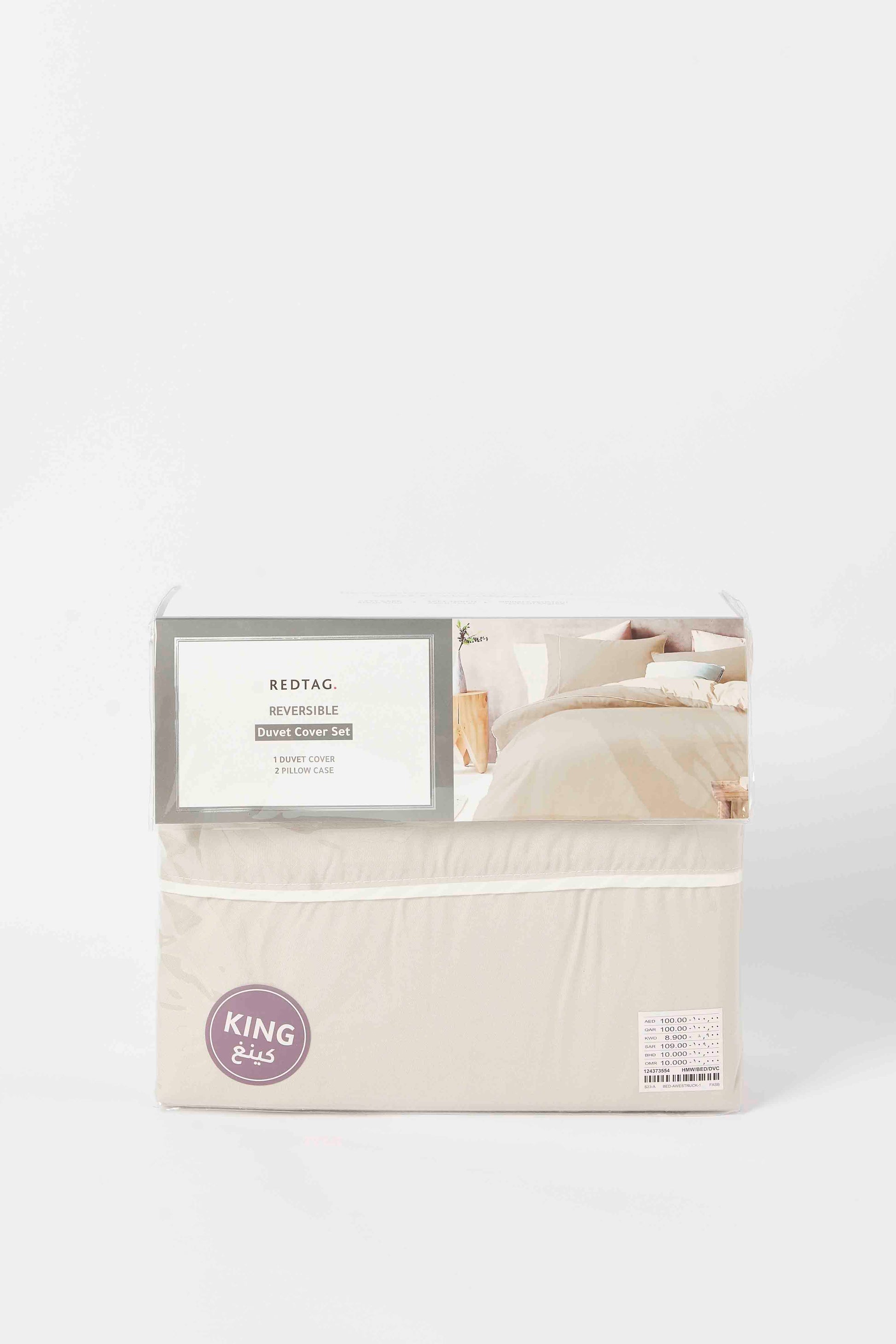 Redtag-Beige/Ivory-Reversible-3-Piece-Duvet-Cover-Set-(King-Size)-Category:Duvet-Covers,-Colour:Beige,-Deals:New-In,-Dept:Home,-Filter:Home-Bedroom,-HMW-BED-Duvet-Covers,-New-In-HMW-BED,-Non-Sale,-S23A,-Section:Homewares-Home-Bedroom-