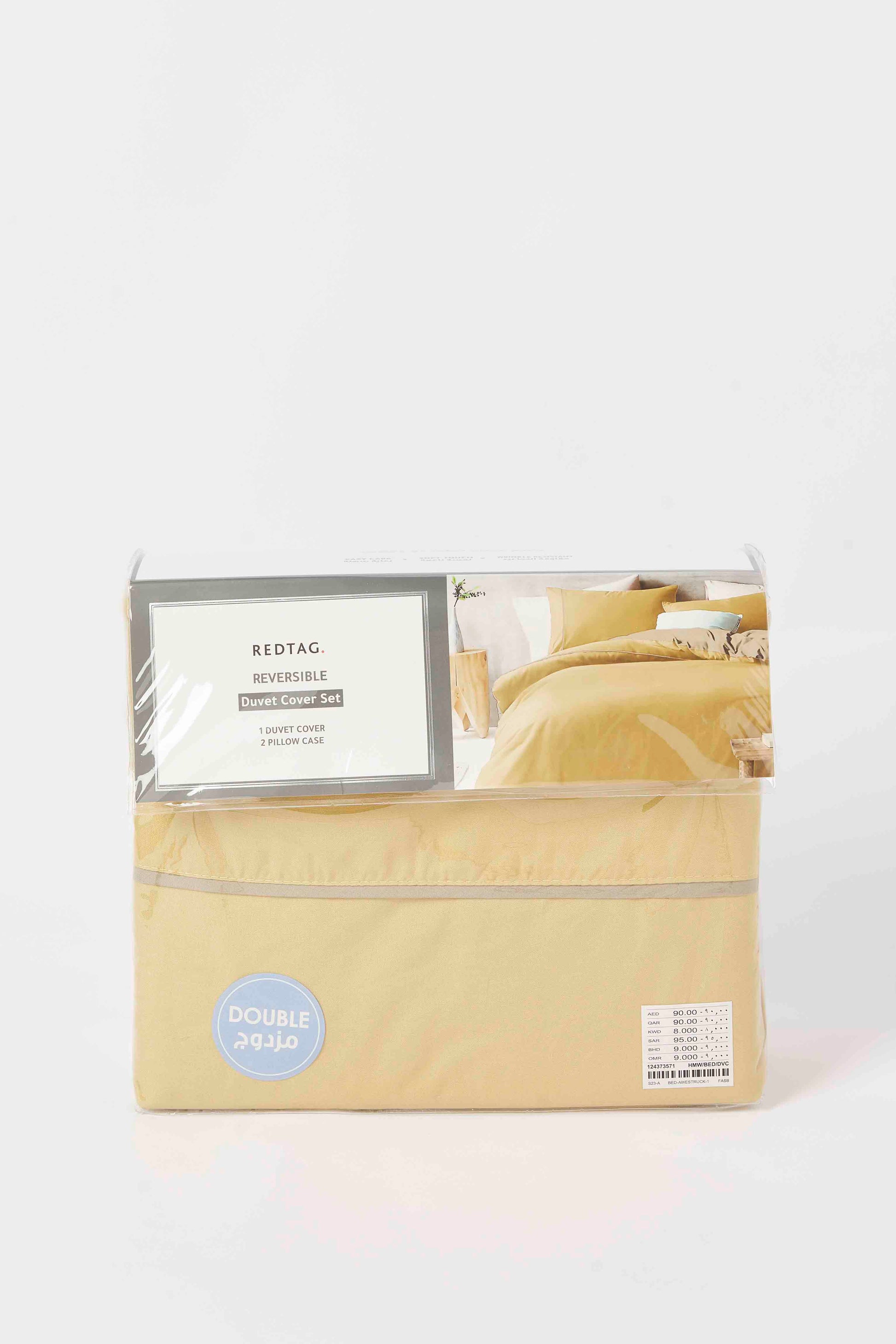 Redtag-Yellow/Beige-Reversible-3-Piece-Duvet-Cover-Set
-(Double-Size)-Category:Duvet-Covers,-Colour:Yellow,-Deals:New-In,-Dept:Home,-Filter:Home-Bedroom,-HMW-BED-Duvet-Covers,-New-In-HMW-BED,-Non-Sale,-S23A,-Section:Homewares-Home-Bedroom-