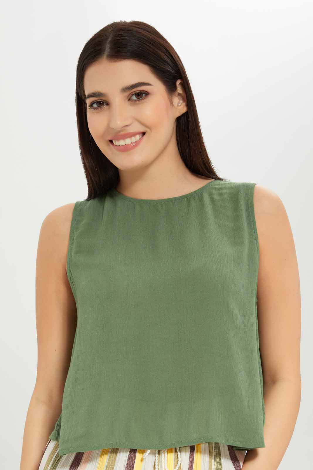 Redtag-Women-Green-Color-Sleevesless-Bottom-Stripe-Cami-Set-Category:Cami-Sets,-Colour:Green,-Deals:New-In,-Dept:Ladieswear,-Filter:Women's-Clothing,-New-In-Women-APL,-Non-Sale,-S23A,-Section:Women,-Women-Cami-Sets--