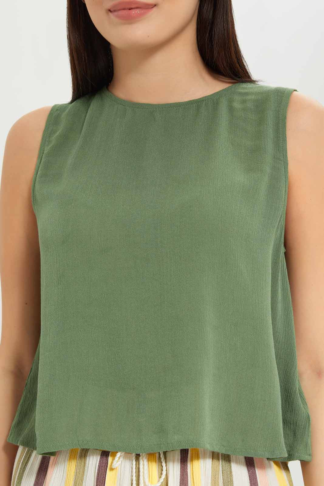 Redtag-Women-Green-Color-Sleevesless-Bottom-Stripe-Cami-Set-Category:Cami-Sets,-Colour:Green,-Deals:New-In,-Dept:Ladieswear,-Filter:Women's-Clothing,-New-In-Women-APL,-Non-Sale,-S23A,-Section:Women,-Women-Cami-Sets--