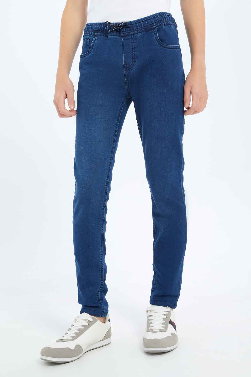 Redtag-Boys-Blue-Pull-On-Knit-Denim-Without-Cuff-BSR-Jeans,-Category:Jeans,-Colour:Blue,-Deals:New-In,-Dept:Boys,-Filter:Senior-Boys-(8-to-14-Yrs),-New-In-BSR-APL,-Non-Sale,-S23A,-Section:Boys-(0-to-14Yrs)-Senior-Boys-9 to 14 Years