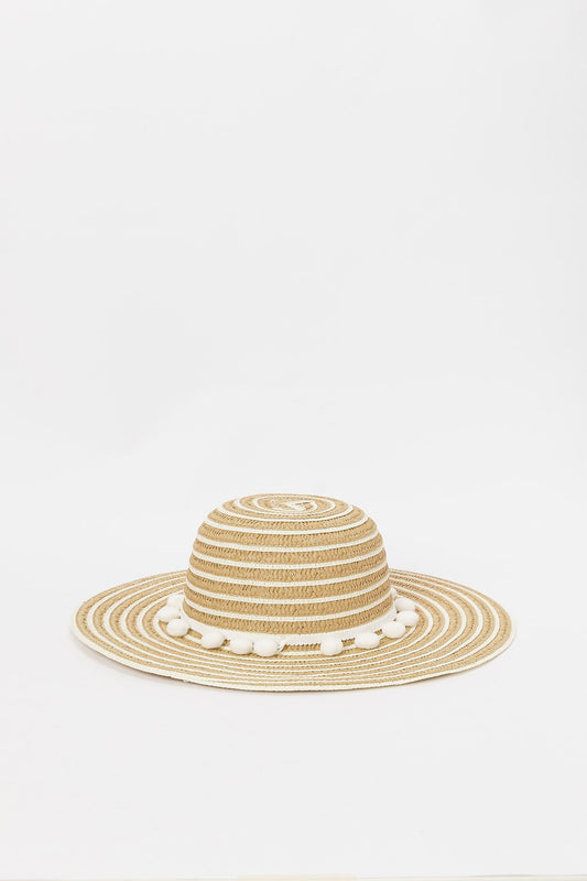 Redtag-Beige-Stripe-Embellished-Hat-Category:Caps-&-Hats,-Colour:Beige,-Deals:New-In,-Dept:Ladieswear,-Filter:Women's-Accessories,-H1:ACC,-H2:LAD,-H3:LAA,-H4:FAA,-New-In,-New-In-Women-ACC,-Non-Sale,-S23A,-Season:S23B,-Section:Women,-Style:HATS,-Women-Caps-&-Hats-Women-