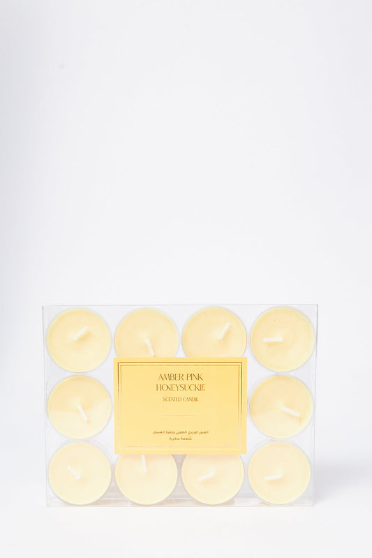 Redtag-Yellow-Honeysuckle-Pink-Clay-12Pcs-T-Light-Scented-Candle-Category:Candles,-Colour:Yellow,-Deals:New-In,-Dept:Home,-Filter:Home-Decor,-HMW-HOM-Candle-&-Fragrances,-New-In-HMW-HOM,-Non-Sale,-S23B,-Section:Homewares-Home-Decor-