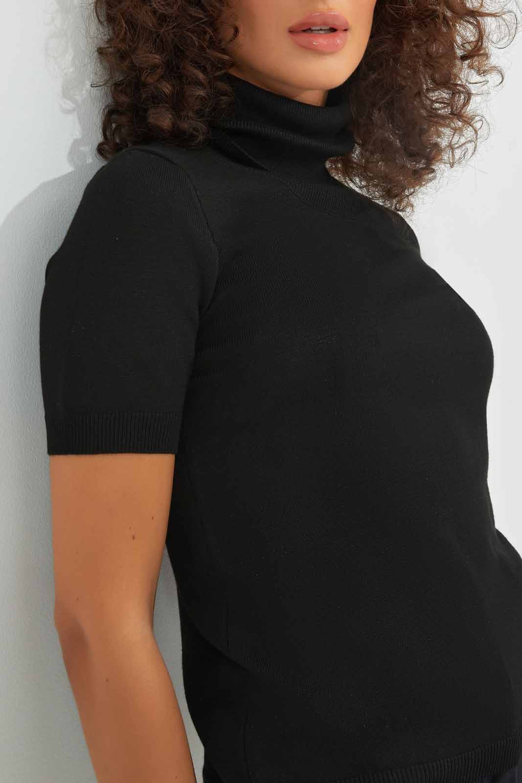 Redtag-Women-Black-High-Neck-Short-Sleeve-Category:Pullovers,-Colour:Black,-Deals:New-In,-Dept:Ladieswear,-Filter:Women's-Clothing,-New-In-Women-APL,-Non-Sale,-S23A,-Section:Women,-Women-Pullovers-Women's-