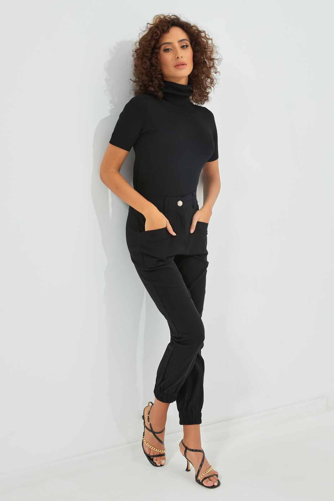 Redtag-Women-Black-High-Neck-Short-Sleeve-Category:Pullovers,-Colour:Black,-Deals:New-In,-Dept:Ladieswear,-Filter:Women's-Clothing,-New-In-Women-APL,-Non-Sale,-S23A,-Section:Women,-Women-Pullovers-Women's-