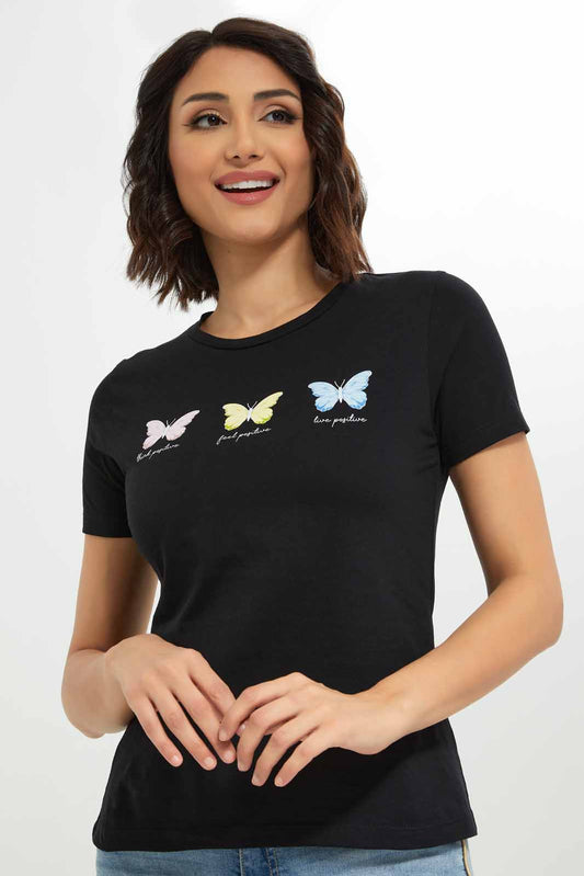 Redtag-Women-Graphic-Front-Print-T-Shirt-Category:T-Shirts,-Colour:Black,-Deals:New-In,-Dept:Ladieswear,-Filter:Women's-Clothing,-New-In-Women-APL,-Non-Sale,-S23A,-Section:Women,-Women-T-Shirts-Women's-