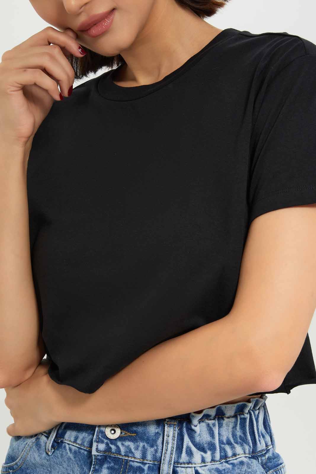 Redtag-Women-Black-Boxy-Cropped-Tee-Category:T-Shirts,-Colour:Black,-Deals:New-In,-Dept:Ladieswear,-Filter:Women's-Clothing,-KSH,-New-In-Women-APL,-Non-Sale,-S23A,-Section:Women,-Women-T-Shirts-Women's-