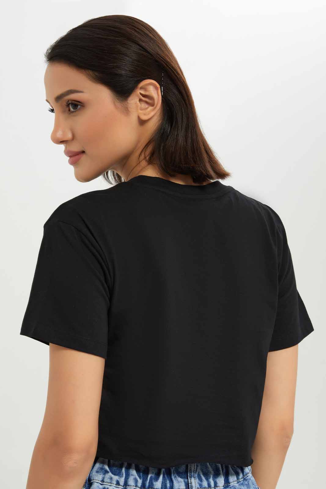 Redtag-Women-Black-Boxy-Cropped-Tee-Category:T-Shirts,-Colour:Black,-Deals:New-In,-Dept:Ladieswear,-Filter:Women's-Clothing,-KSH,-New-In-Women-APL,-Non-Sale,-S23A,-Section:Women,-Women-T-Shirts-Women's-