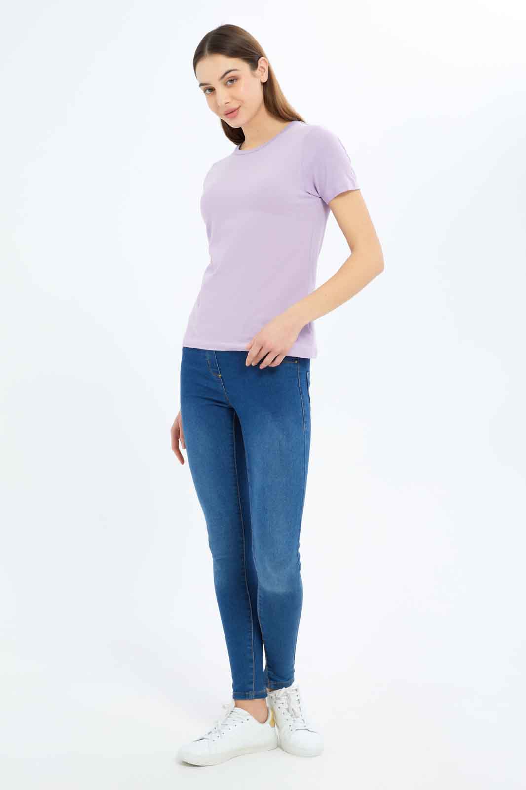 Redtag-Women-Lilac-Short-Sleeve-Crew-Neck-T-Shirt-Category:T-Shirts,-Colour:Lilac,-Deals:2-FOR-37,-Deals:New-In,-Dept:Ladieswear,-Filter:Women's-Clothing,-New-In-Women-APL,-Non-Sale,-S23A,-Section:Women,-TBL,-Women-T-Shirts-Women's-