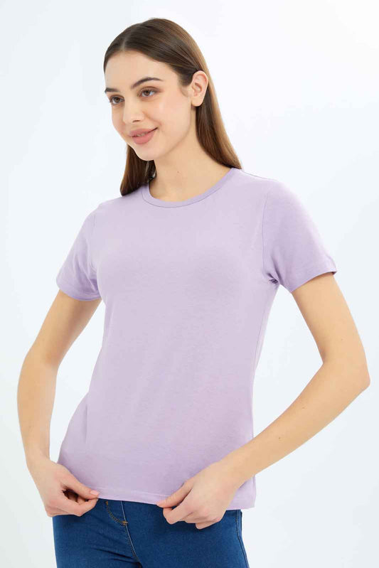 Redtag-Women-Lilac-Short-Sleeve-Crew-Neck-T-Shirt-Category:T-Shirts,-Colour:Lilac,-Deals:2-FOR-37,-Deals:New-In,-Dept:Ladieswear,-Filter:Women's-Clothing,-New-In-Women-APL,-Non-Sale,-S23A,-Section:Women,-TBL,-Women-T-Shirts-Women's-