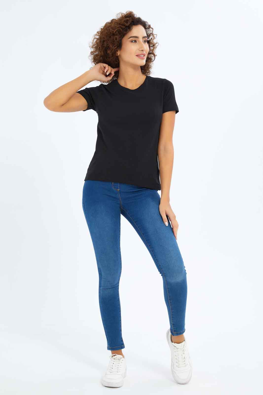 Redtag-Women-Black-Short-Sleeve-Crew-Neck-T-Shirt-Category:T-Shirts,-Colour:Black,-Deals:New-In,-Dept:Ladieswear,-Filter:Women's-Clothing,-New-In-Women-APL,-Non-Sale,-S23A,-Section:Women,-TBL,-Women-T-Shirts-Women's-