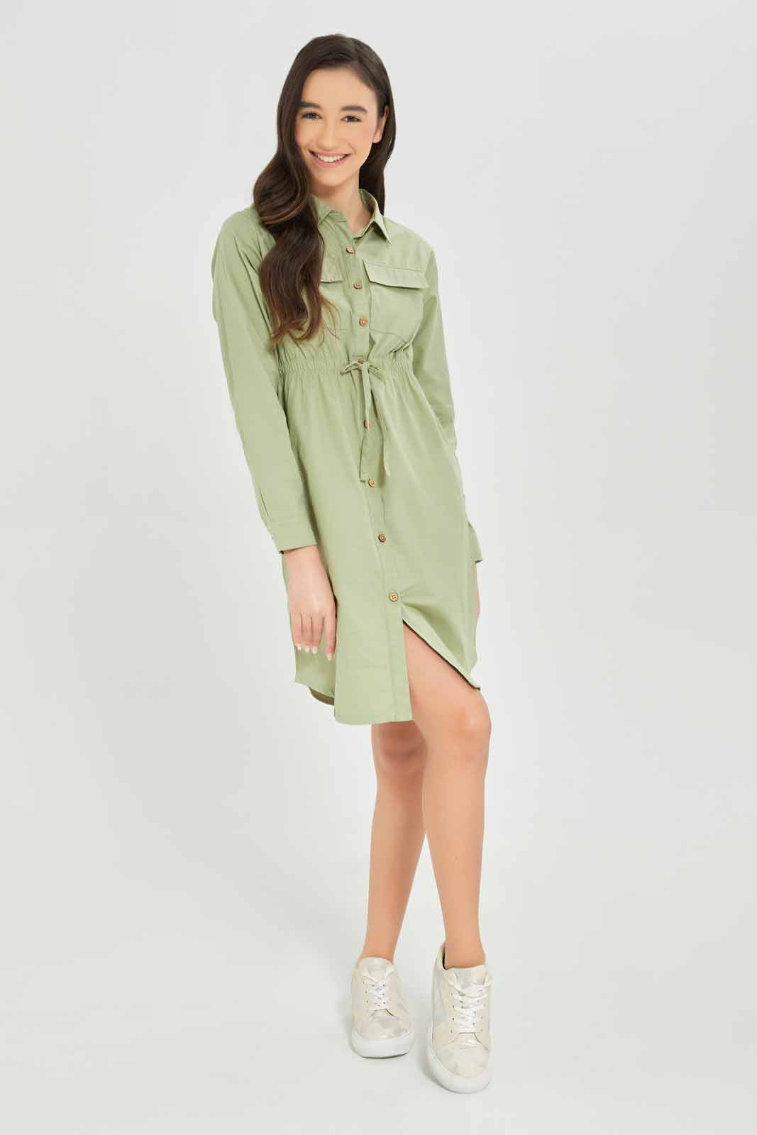 Redtag-Girls-Mint-Shirt-Dress-Category:Dresses,-Colour:Green,-Deals:New-In,-Dept:Girls,-Filter:Senior-Girls-(8-to-14-Yrs),-GSR-Dresses,-New-In-GSR-APL,-Non-Sale,-S23A,-Section:Girls-(0-to-14Yrs)-Senior-Girls-9 to 14 Years