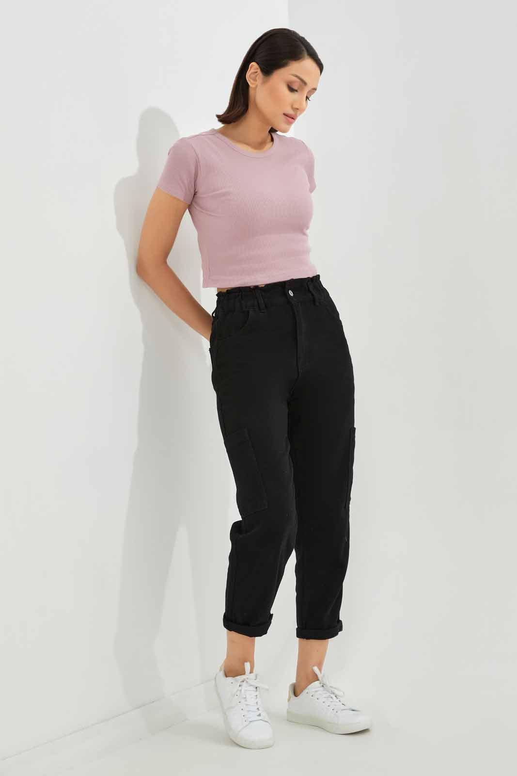 Redtag-Women-Mauverib-Cropped-Tee-Category:T-Shirts,-Colour:Mauve,-Deals:New-In,-Dept:Ladieswear,-Filter:Women's-Clothing,-KSH,-New-In-Women-APL,-Non-Sale,-S23A,-Section:Women,-Women-T-Shirts-Women's-