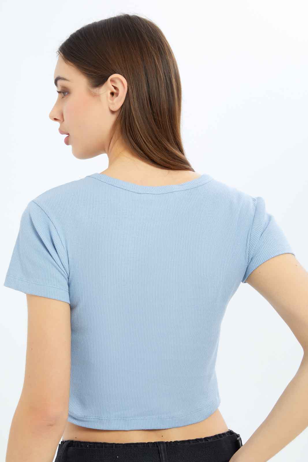 Redtag-Women-Blue-Rib-Cropped-Tee-Category:T-Shirts,-Colour:Blue,-Deals:2-FOR-37,-Deals:New-In,-Dept:Ladieswear,-Filter:Women's-Clothing,-KSH,-New-In-Women-APL,-Non-Sale,-S23A,-Section:Women,-Women-T-Shirts-Women's-