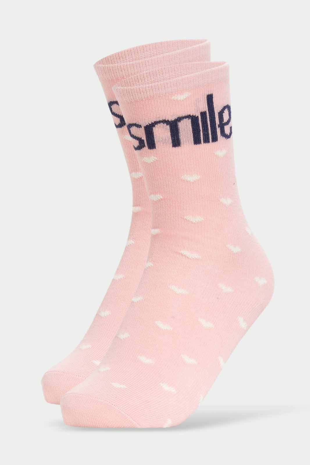 Redtag-Girls-Smile-Pink-And-Blue-Assorted-Pack--Pack-Of-3-365,-Category:Socks,-Colour:Assorted,-Deals:New-In,-Dept:Girls,-Filter:Girls-(2-to-8-Yrs),-GIR-Socks,-New-In-GIR-APL,-Non-Sale,-Section:Girls-(0-to-14Yrs)-Girls-
