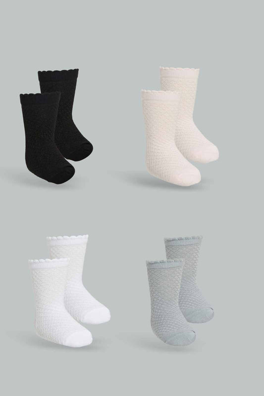 Redtag-Girls-Multi-Colour-Solid-Four-Pc-Pack-Full-Length-Socks-365,-Category:Socks,-Colour:Assorted,-Deals:New-In,-Dept:Girls,-Filter:Infant-Girls-(3-to-24-Mths),-ING-Socks,-New-In-ING-APL,-Non-Sale,-Section:Girls-(0-to-14Yrs)-Infant-Girls-3 to 24 Months