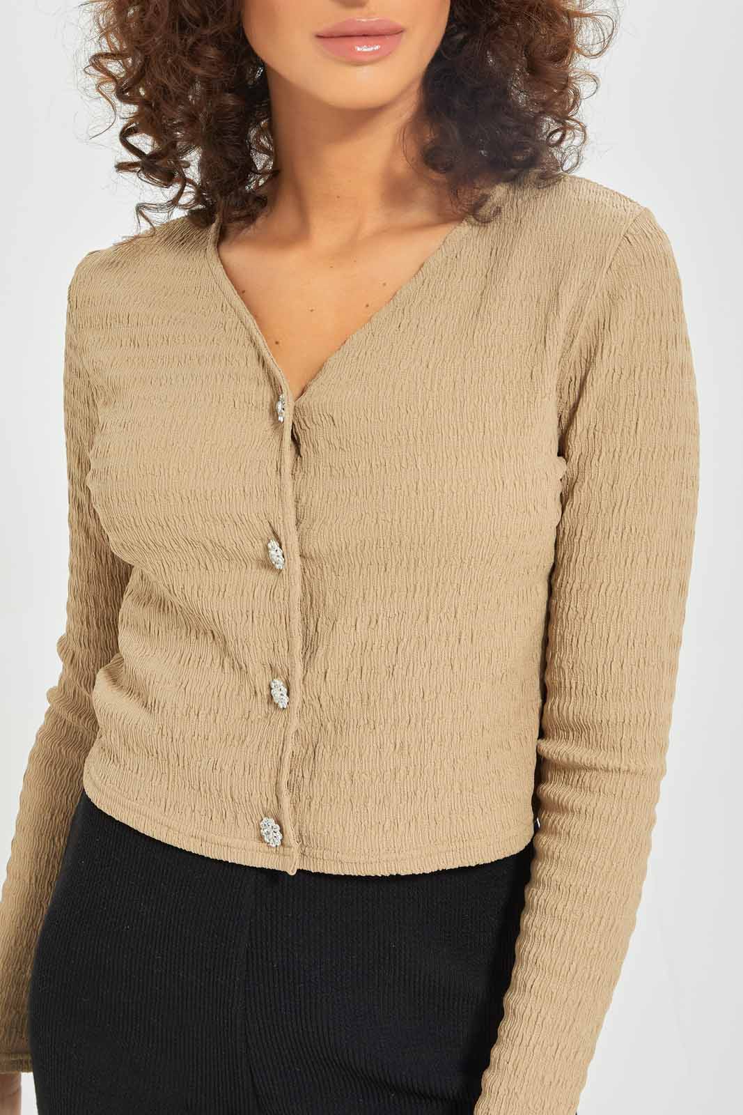 Redtag-Women-Brown-Front-Button-Crinkle-Jersey-Cardigan-Category:Cardigans,-Colour:Brown,-Deals:New-In,-Dept:Ladieswear,-Filter:Women's-Clothing,-New-In-Women-APL,-Non-Sale,-S23A,-Section:Women,-Women-Cardigans-Women's-