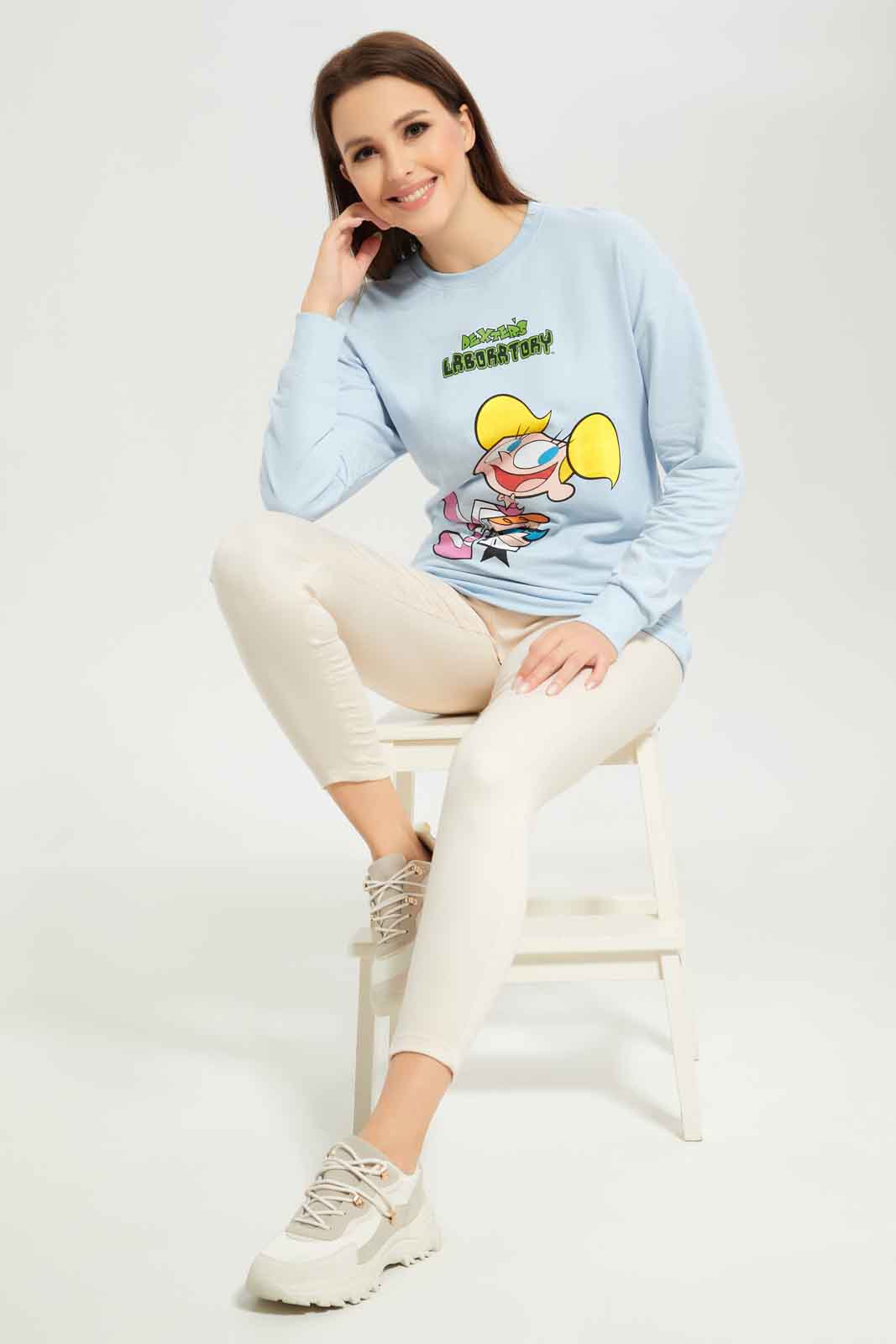 Redtag-Women-Blue-Dexters-Laboratory-Printed-Sweatshirt-Category:Sweatshirts,-Colour:Blue,-Deals:New-In,-Dept:Ladieswear,-Filter:Women's-Clothing,-New-In-Women-APL,-Non-Sale,-S23A,-Section:Women,-TBL,-Women-Sweatshirts-Women's-