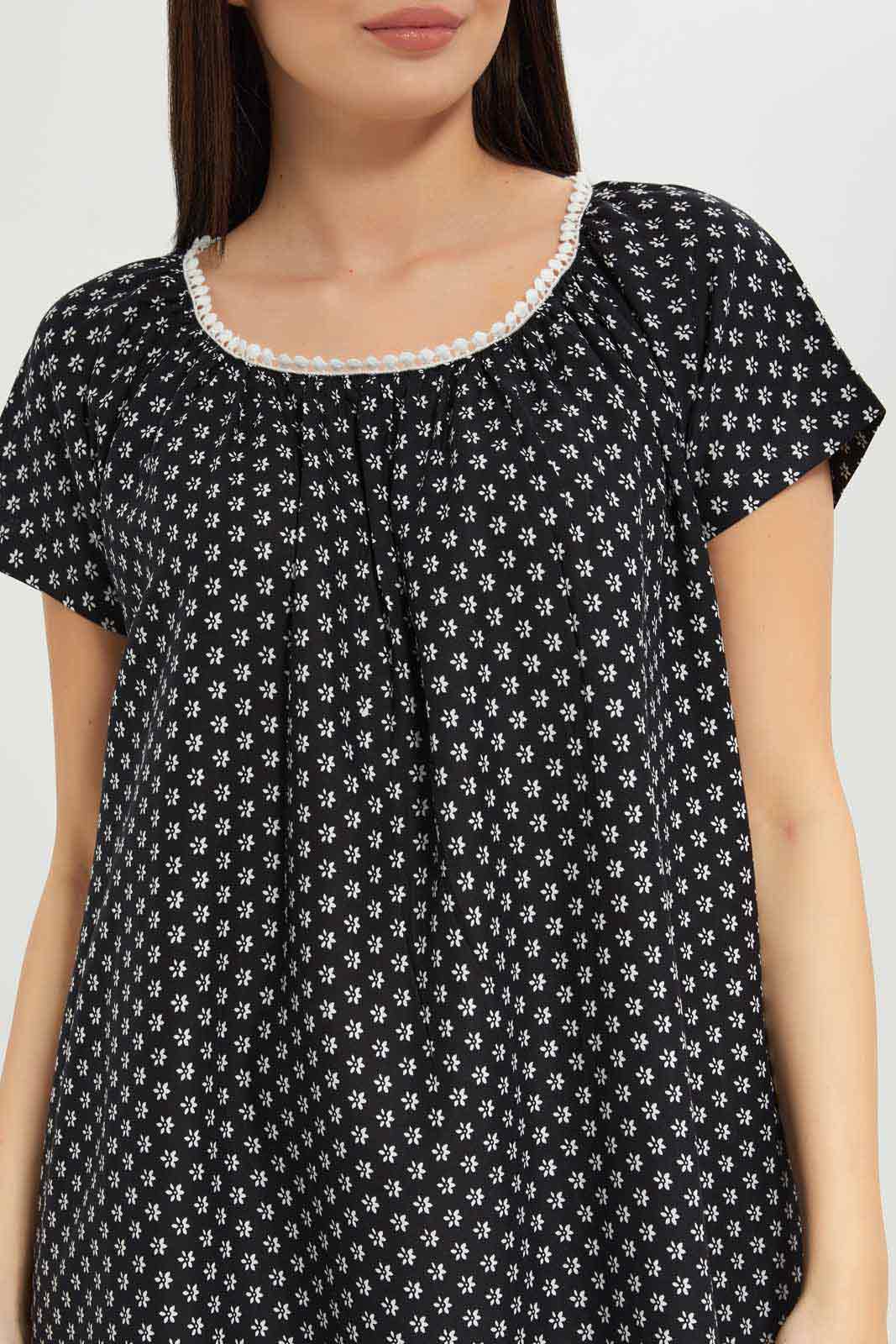 Redtag-Women-Black-Colorshort-Sleeve-Printed-Night-Gown-Category:Nightgowns,-Colour:Assorted,-Deals:New-In,-Dept:Ladieswear,-Filter:Women's-Clothing,-New-In-Women-APL,-Non-Sale,-S23A,-Section:Women,-Women-Nightgowns--