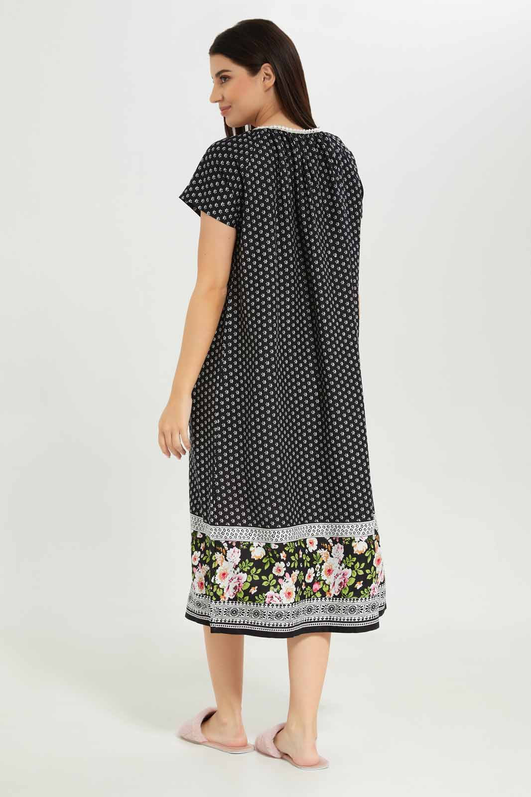 Redtag-Women-Black-Colorshort-Sleeve-Printed-Night-Gown-Category:Nightgowns,-Colour:Assorted,-Deals:New-In,-Dept:Ladieswear,-Filter:Women's-Clothing,-New-In-Women-APL,-Non-Sale,-S23A,-Section:Women,-Women-Nightgowns--