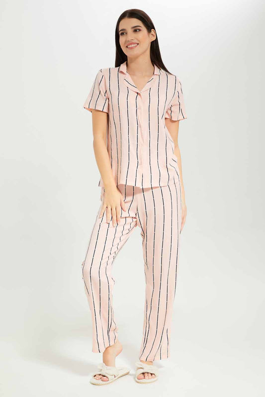 Redtag-Women-Assorted-Short-Sleeves-Printed-Pyjama-Set-Category:Pyjama-Sets,-Colour:Assorted,-Deals:New-In,-Dept:Ladieswear,-Filter:Women's-Clothing,-New-In-Women-APL,-Non-Sale,-S23A,-Section:Women,-Women-Pyjama-Sets--