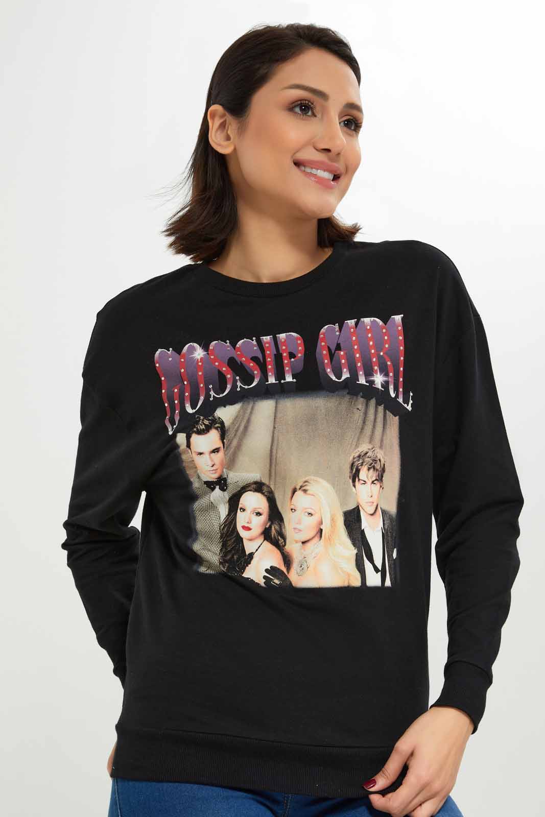 Redtag-Women-Black-Gossip-Cirl-Printed-Sweatshirt-Category:Sweatshirts,-Colour:Black,-Deals:New-In,-Dept:Ladieswear,-Filter:Women's-Clothing,-New-In-Women-APL,-Non-Sale,-S23A,-Section:Women,-TBL,-Women-Sweatshirts-Women's-