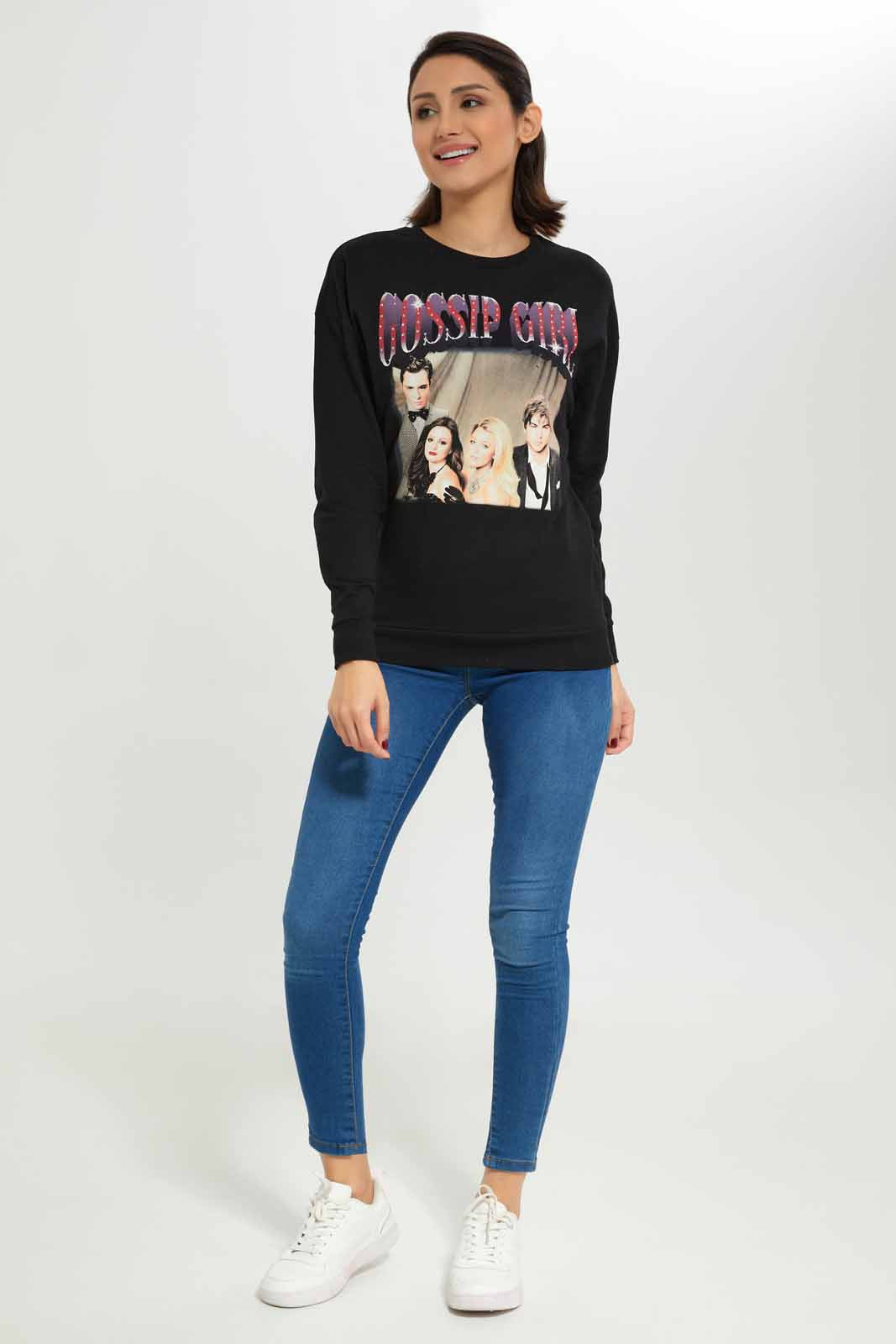 Redtag-Women-Black-Gossip-Cirl-Printed-Sweatshirt-Category:Sweatshirts,-Colour:Black,-Deals:New-In,-Dept:Ladieswear,-Filter:Women's-Clothing,-New-In-Women-APL,-Non-Sale,-S23A,-Section:Women,-TBL,-Women-Sweatshirts-Women's-