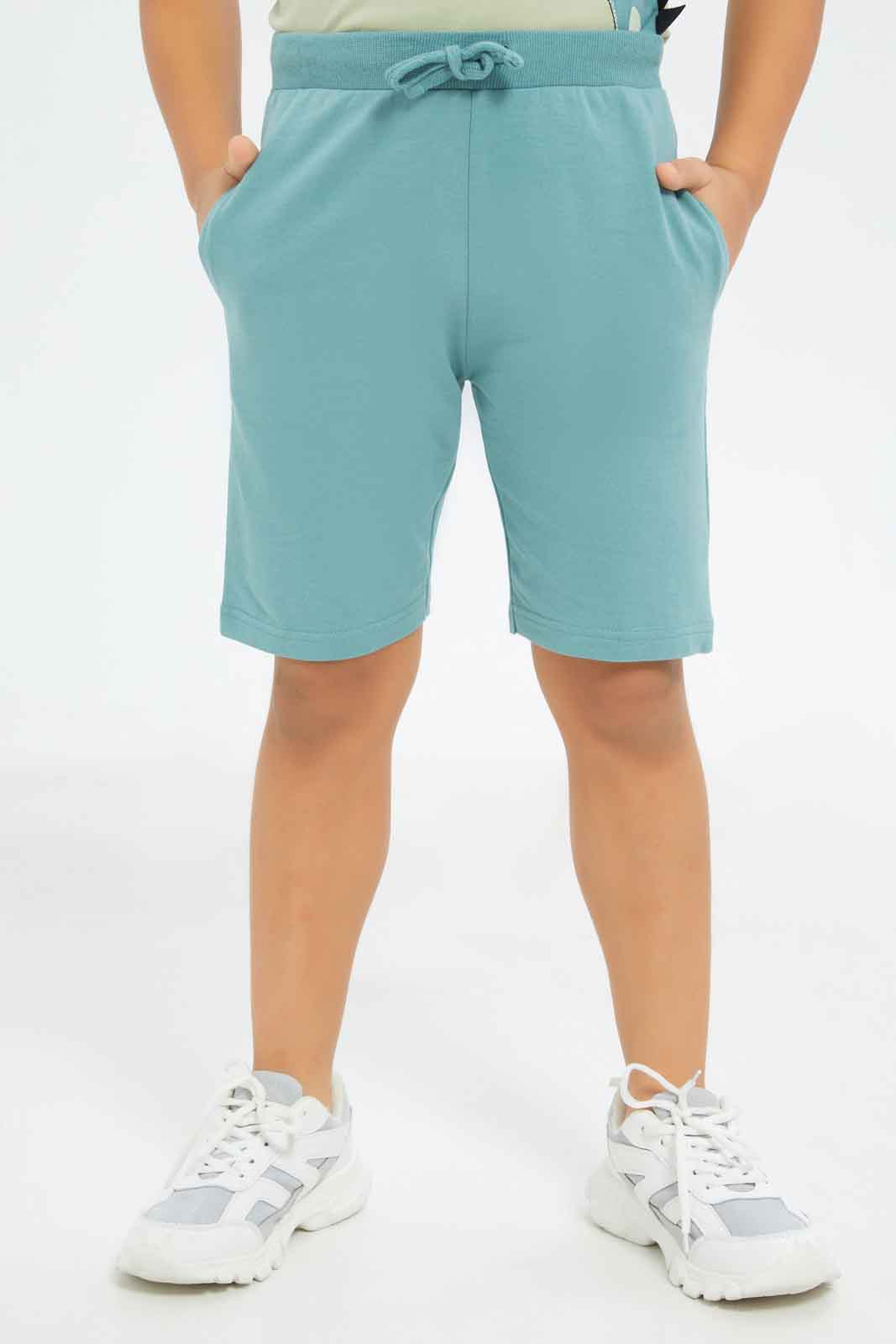 Redtag-Boys-Mint-Dino-Applique-T-Shirt-With-Terry-Bottom-BOY-Sets,-Category:Sets,-Colour:Mint,-Deals:New-In,-Dept:Boys,-Filter:Boys-(2-to-8-Yrs),-New-In-BOY-APL,-Non-Sale,-S23A,-Section:Boys-(0-to-14Yrs)-Boys-2 to 8 Years