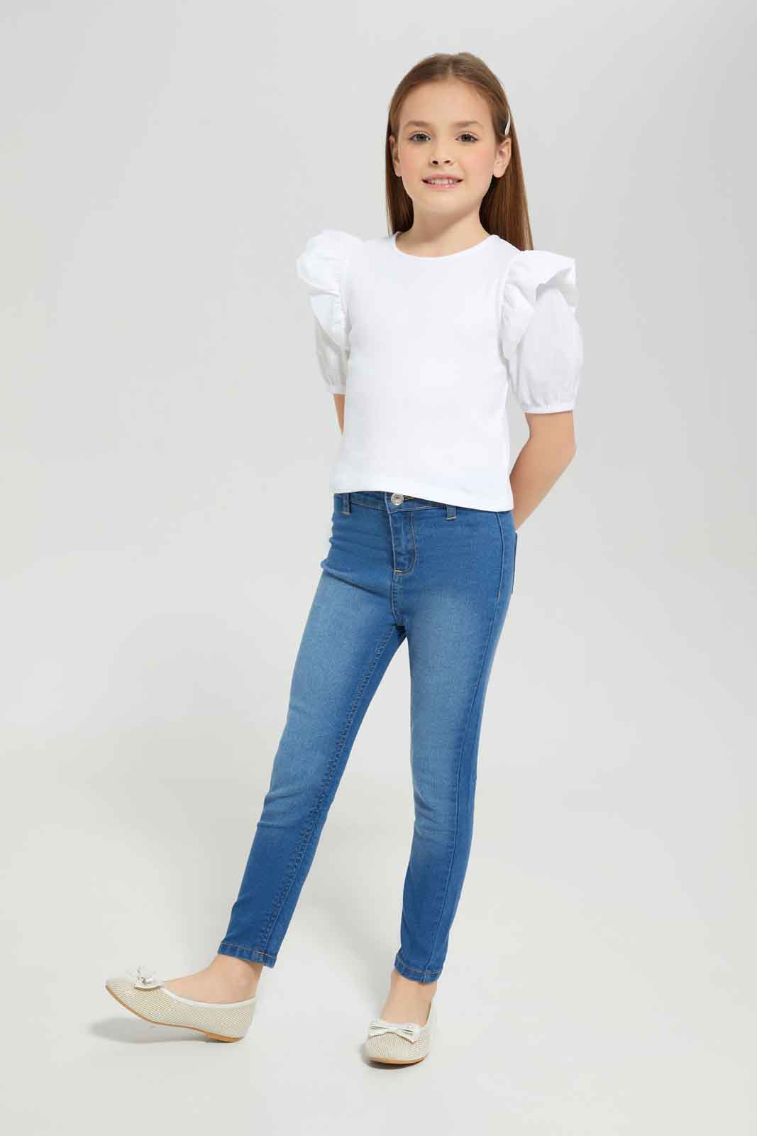 Redtag-Girls-White-Puff-Sleeve-Jersey-Top--White-Category:Jackets,-Colour:White,-Deals:New-In,-Dept:Girls,-Filter:Girls-(2-to-8-Yrs),-GIR-Jackets,-New-In-GIR-APL,-Non-Sale,-S23A,-Section:Girls-(0-to-14Yrs)--