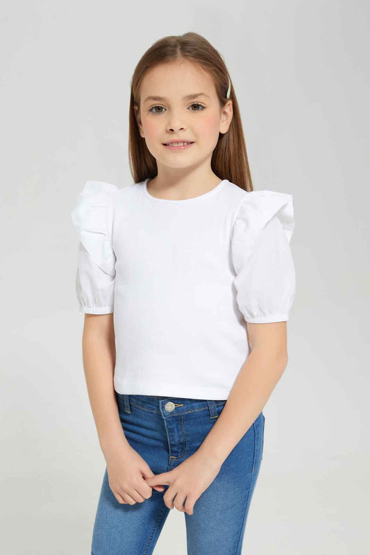 Redtag-Girls-White-Puff-Sleeve-Jersey-Top--White-Category:Jackets,-Colour:White,-Deals:New-In,-Dept:Girls,-Filter:Girls-(2-to-8-Yrs),-GIR-Jackets,-New-In-GIR-APL,-Non-Sale,-S23A,-Section:Girls-(0-to-14Yrs)--