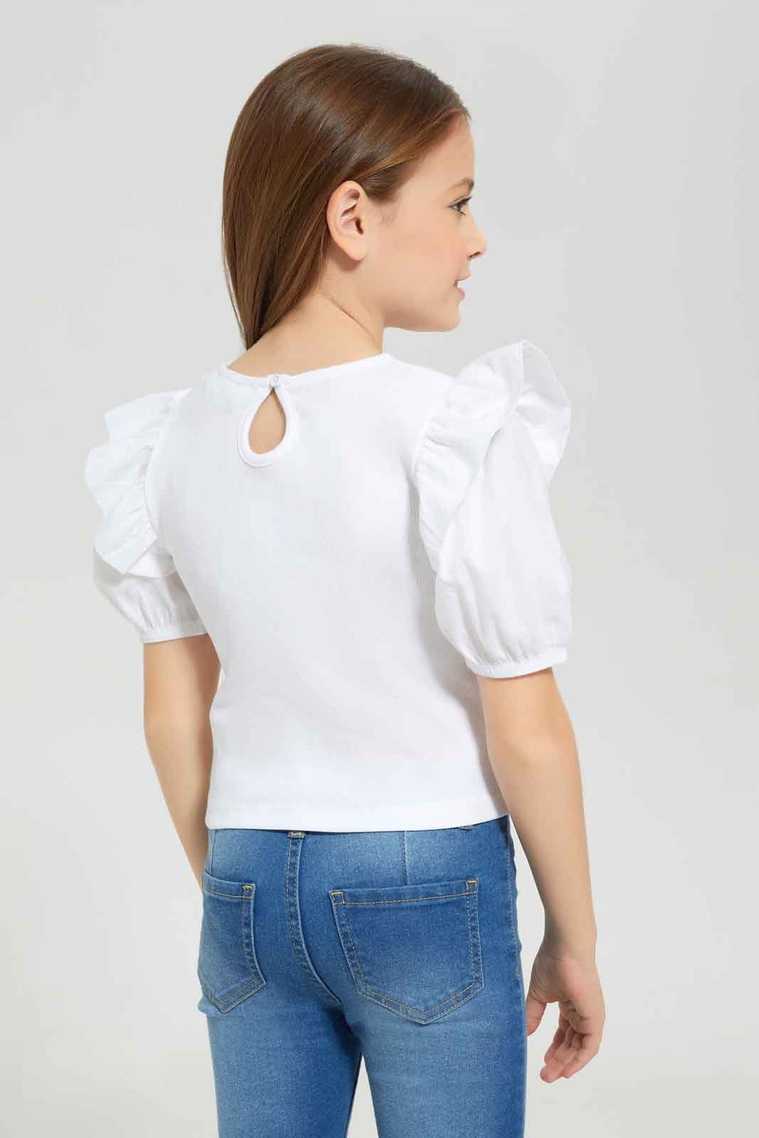 Redtag-Girls-White-Puff-Sleeve-Jersey-Top--White-Category:Jackets,-Colour:White,-Deals:New-In,-Dept:Girls,-Filter:Girls-(2-to-8-Yrs),-GIR-Jackets,-New-In-GIR-APL,-Non-Sale,-S23A,-Section:Girls-(0-to-14Yrs)--