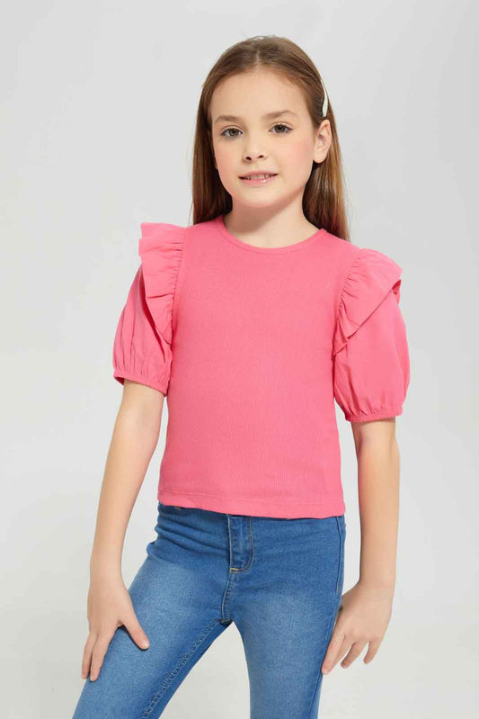 Redtag-Girls-Light-Pink-Puff-Sleeve-Jersey-Top--Light-Pink-Category:Jackets,-Colour:Apricot,-Deals:New-In,-Dept:Girls,-Filter:Girls-(2-to-8-Yrs),-GIR-Jackets,-New-In-GIR-APL,-Non-Sale,-S23A,-Section:Girls-(0-to-14Yrs)--
