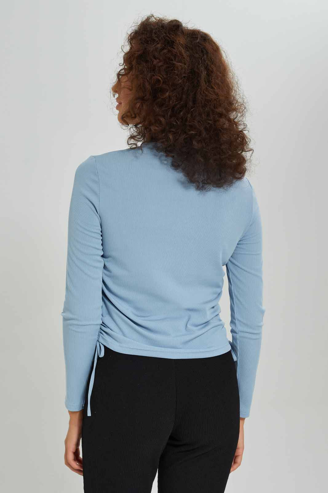 Redtag-Women-Long-Sleeve-Side-Ruched-Tshirt-Category:T-Shirts,-Colour:Stonewash,-Deals:New-In,-Dept:Ladieswear,-Filter:Women's-Clothing,-New-In-Women-APL,-Non-Sale,-S23A,-Section:Women,-TBL,-Women-T-Shirts-Women's-
