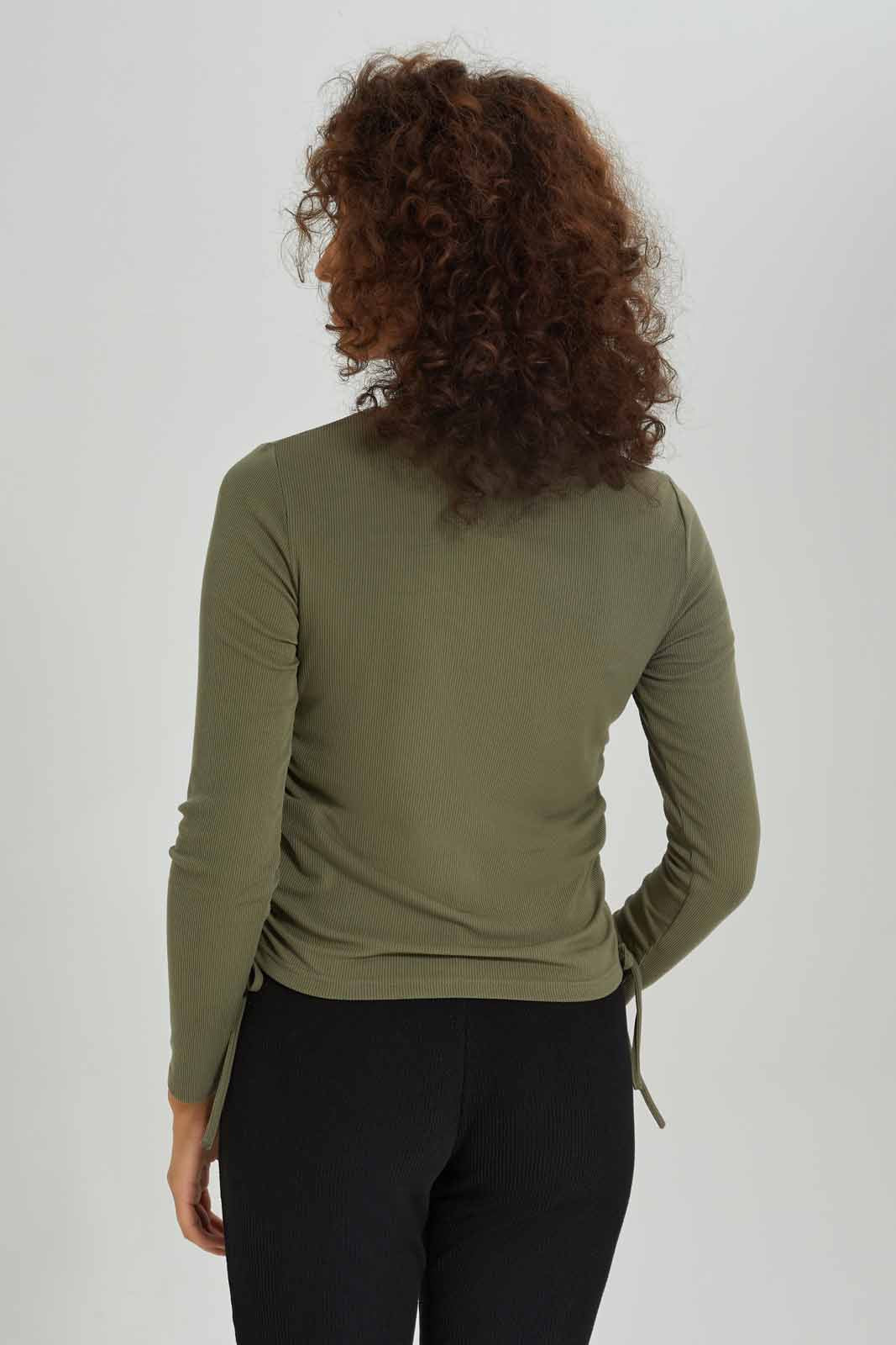 Redtag-Women-Long-Sleeve-Side-Ruched-Tshirt-Category:T-Shirts,-Colour:Green,-Deals:New-In,-Dept:Ladieswear,-Filter:Women's-Clothing,-New-In-Women-APL,-Non-Sale,-S23A,-Section:Women,-TBL,-Women-T-Shirts-Women's-