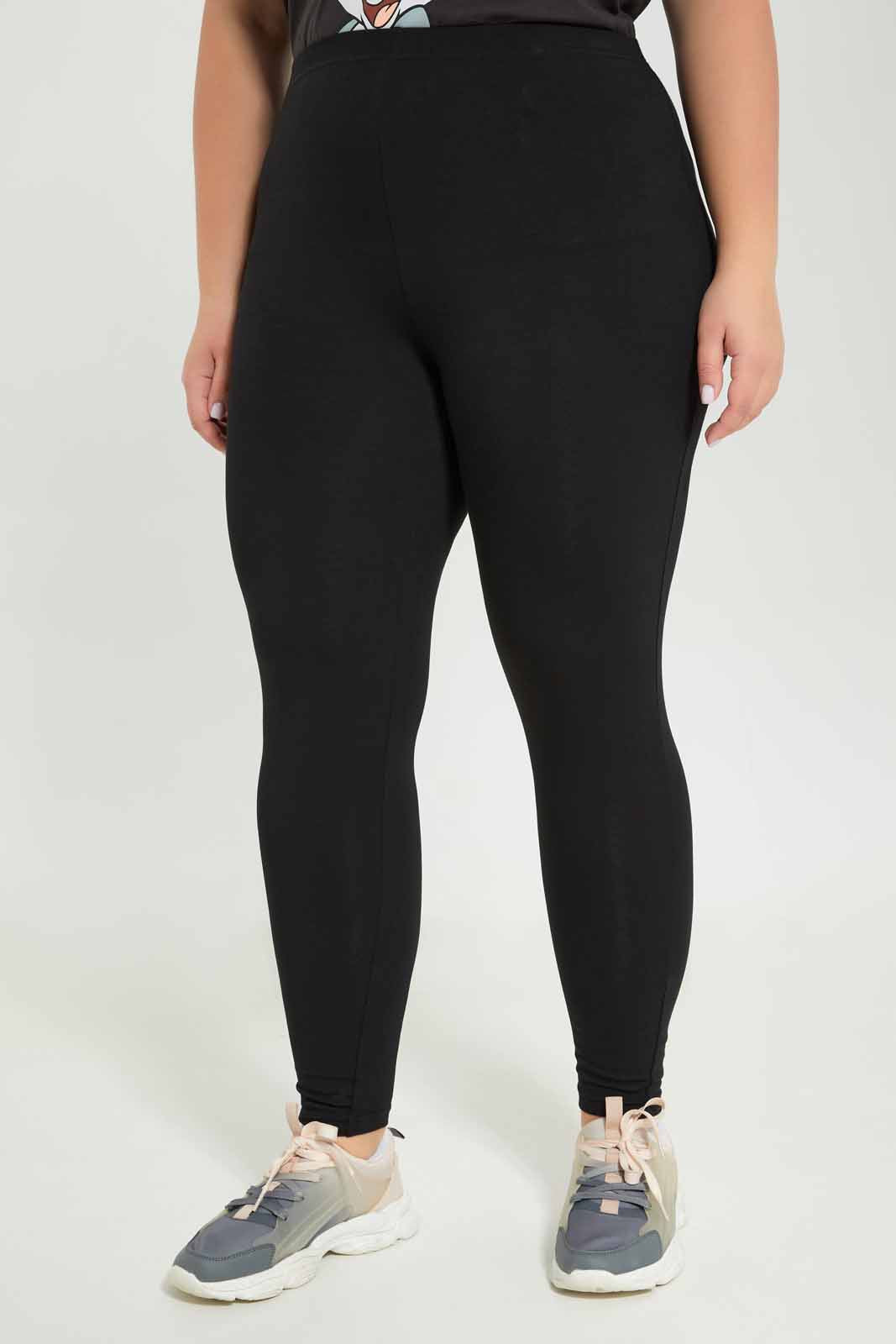 Redtag-Women-Black-Basic-Two-Pack-Legging--Long-&-Corp-Category:Leggings,-Colour:Black,-Deals:New-In,-Dept:Ladieswear,-Filter:Plus-Size,-LDP-Leggings,-New-In-LDP-APL,-Non-Sale,-S23A,-Section:Women-Women's-