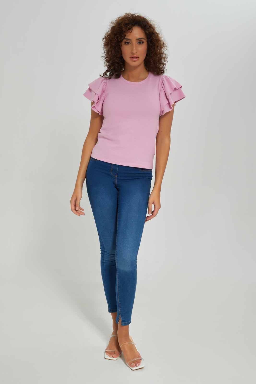 Redtag-Women-Lilac-Frill-Shoulder-T-Shirt-Category:T-Shirts,-Colour:Lilac,-Deals:New-In,-Dept:Ladieswear,-Filter:Women's-Clothing,-New-In-Women-APL,-Non-Sale,-S23A,-Section:Women,-Women-T-Shirts-Women's-