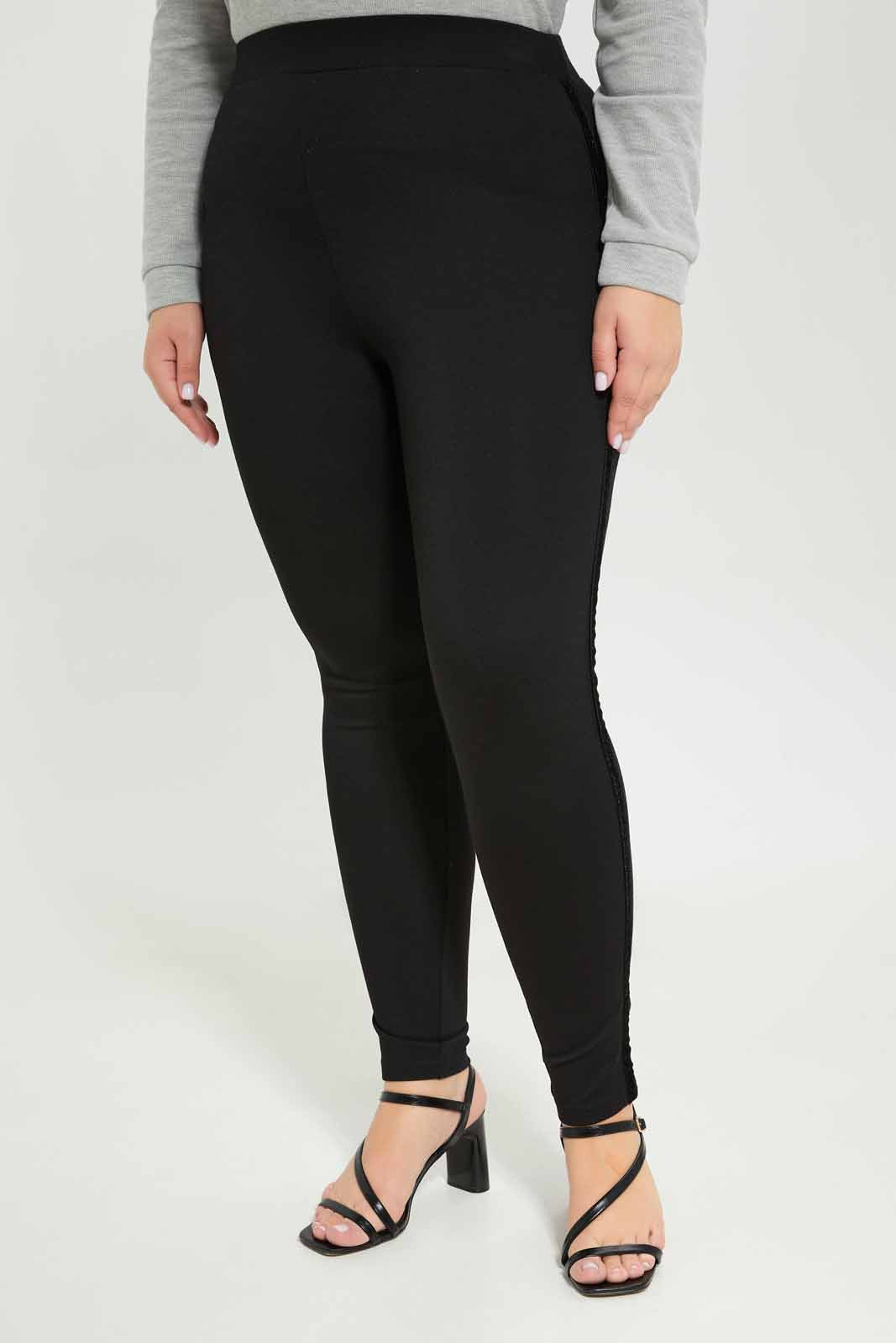 Redtag-Women-Black-Ponte-Legging-With-Trim-Detailing-Category:Leggings,-Colour:Black,-Deals:New-In,-Dept:Ladieswear,-Filter:Plus-Size,-LDP-Leggings,-New-In-LDP-APL,-Non-Sale,-S23A,-Section:Women-Women's-