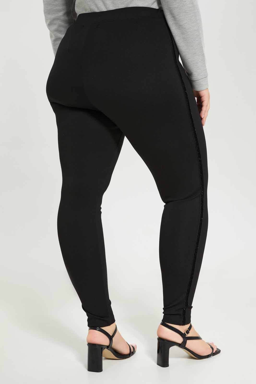 Redtag-Women-Black-Ponte-Legging-With-Trim-Detailing-Category:Leggings,-Colour:Black,-Deals:New-In,-Dept:Ladieswear,-Filter:Plus-Size,-LDP-Leggings,-New-In-LDP-APL,-Non-Sale,-S23A,-Section:Women-Women's-