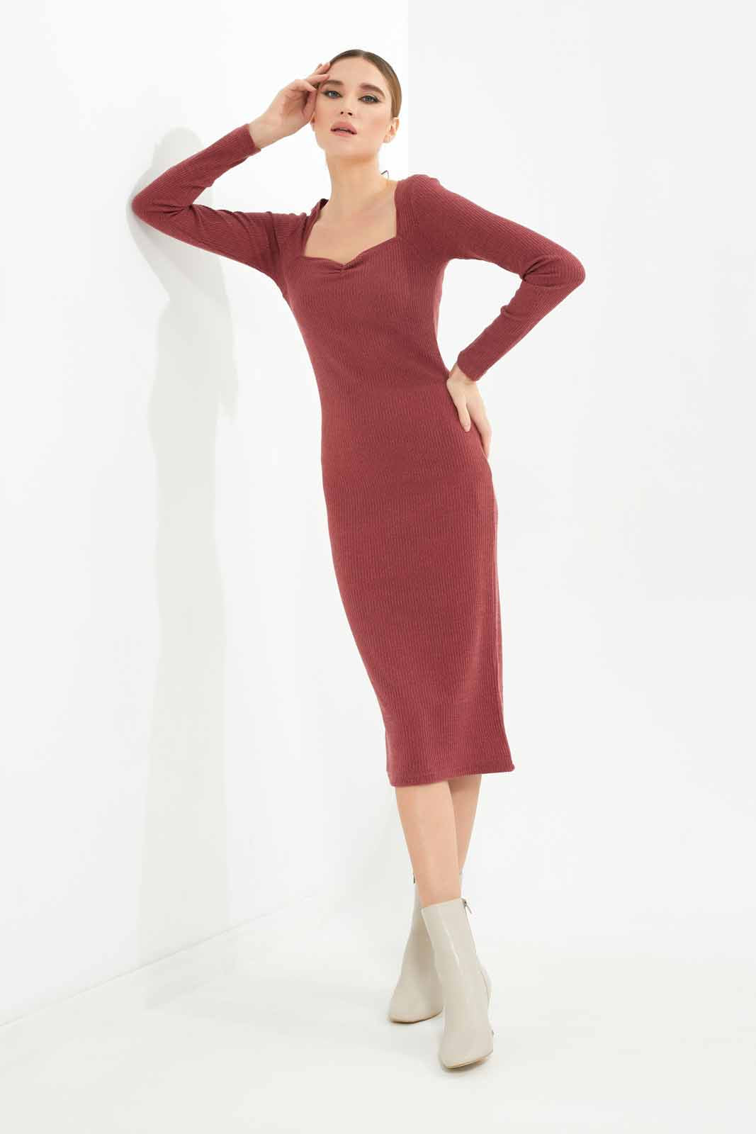 Redtag-Women-Red-Longsleeve-Dress-Category:Dresses,-Colour:Red,-Deals:New-In,-Dept:Ladieswear,-Filter:Women's-Clothing,-LEC,-LEC-Dresses,-New-In-LEC-APL,-Non-Sale,-S23A,-Section:Women-Women's-