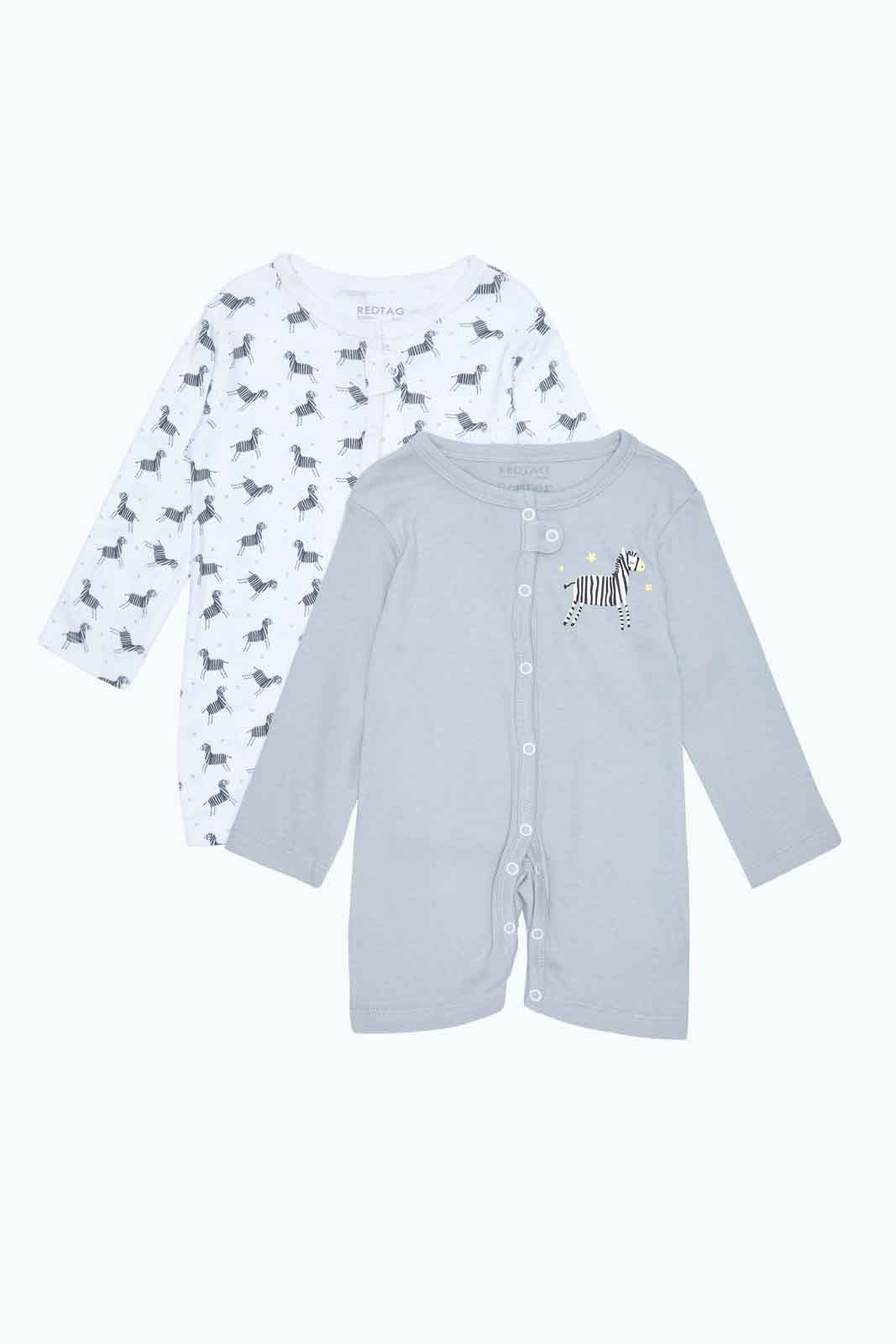 Redtag-Assorted-Unisex-2Pk-Romper-Category:Rompers,-Colour:Assorted,-Deals:New-In,-Dept:New-Born,-Filter:Baby-(0-to-12-Mths),-NBF-Rompers,-New-In-NBF-APL,-Non-Sale,-S23B,-Section:Boys-(0-to-14Yrs)-Baby-0 to 12 Months