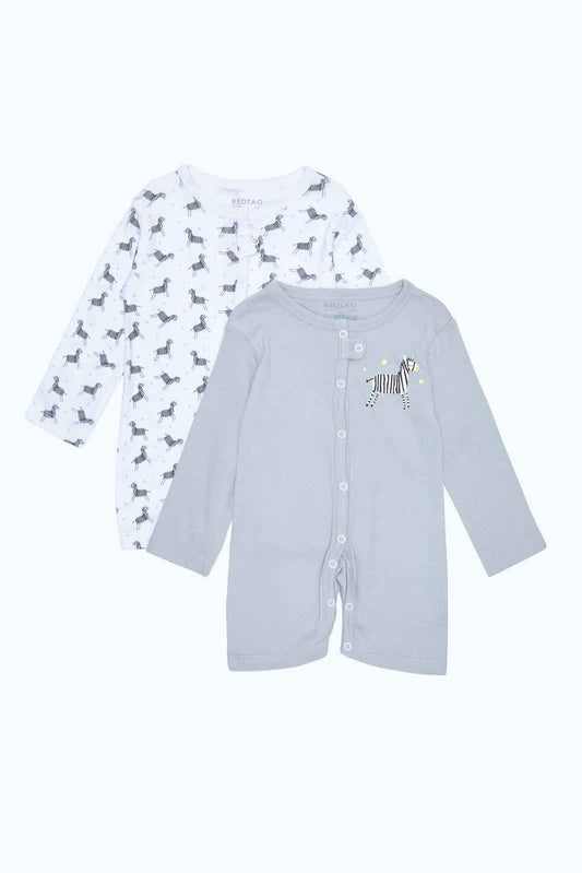 Redtag-Assorted-Unisex-2Pk-Romper-Category:Rompers,-Colour:Assorted,-Deals:New-In,-Dept:New-Born,-Filter:Baby-(0-to-12-Mths),-NBF-Rompers,-New-In-NBF-APL,-Non-Sale,-S23B,-Section:Boys-(0-to-14Yrs)-Baby-0 to 12 Months