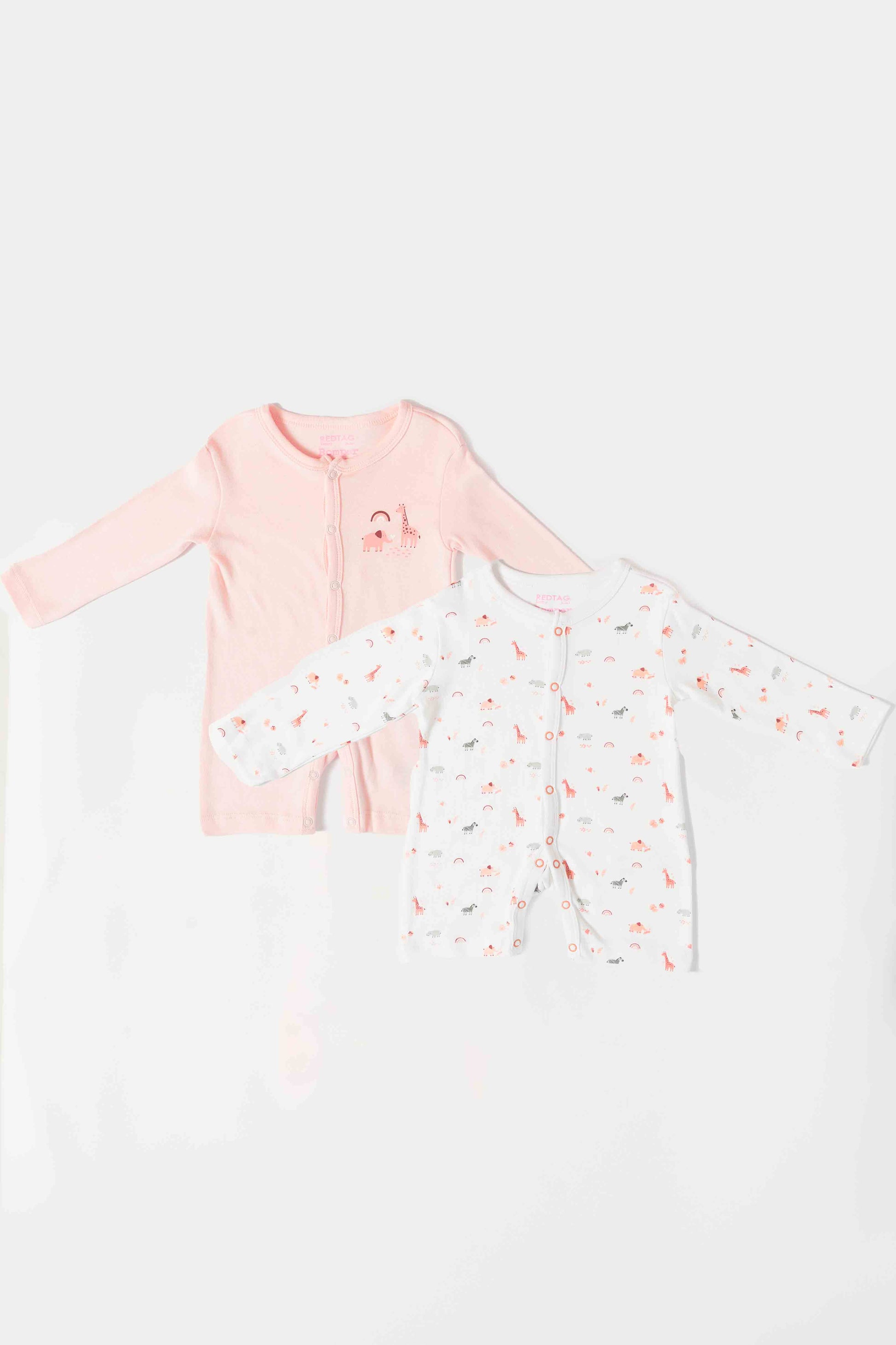 Redtag-Baby-Girl-2Pk-Romper-Full-Category:Rompers,-Colour:Assorted,-Deals:New-In,-Dept:New-Born,-Filter:Baby-(0-to-12-Mths),-NBF-Rompers,-New-In-NBF-APL,-Non-Sale,-S23B,-Section:Boys-(0-to-14Yrs)-Baby-0 to 12 Months