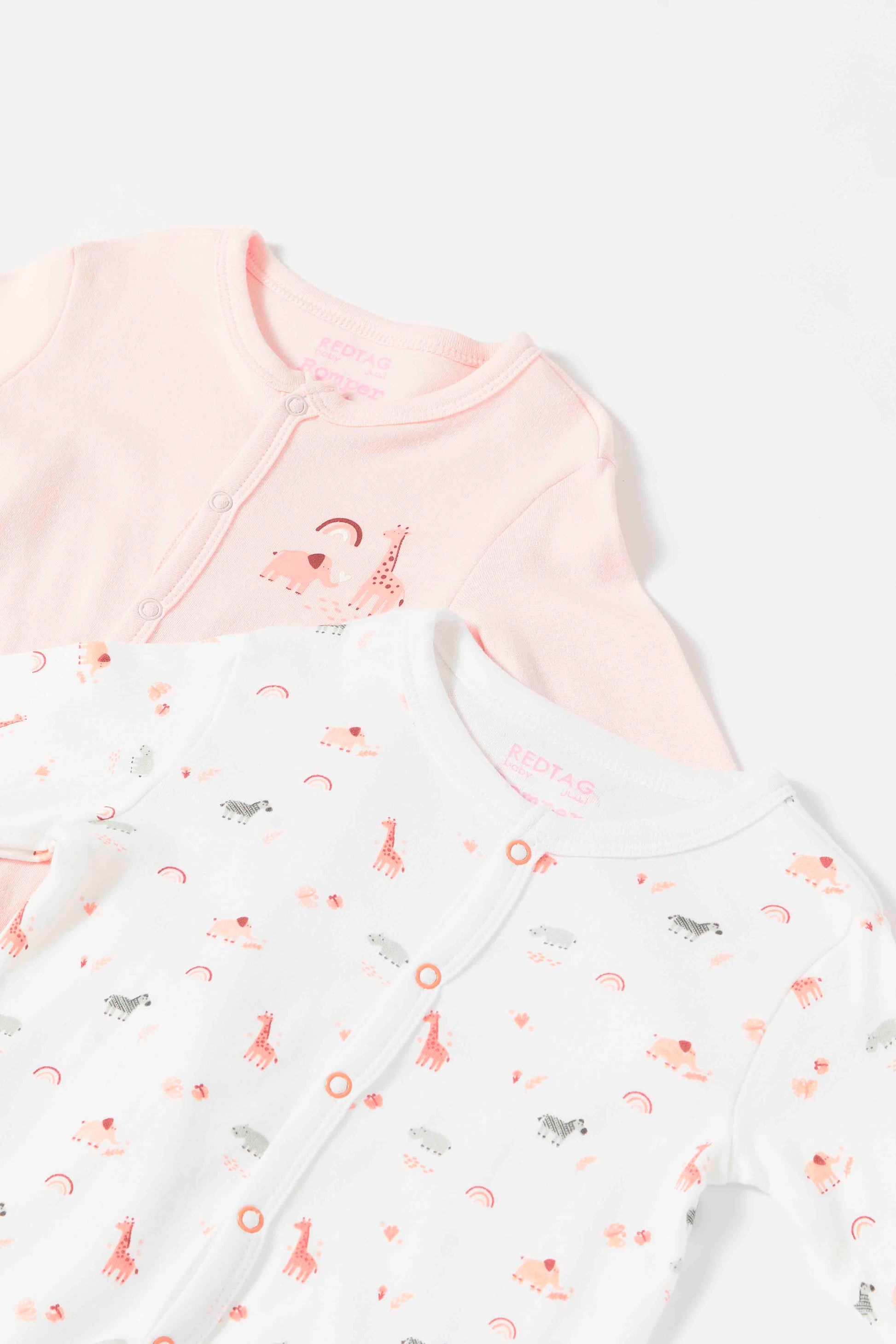 Redtag-Baby-Girl-2Pk-Romper-Full-Category:Rompers,-Colour:Assorted,-Deals:New-In,-Dept:New-Born,-Filter:Baby-(0-to-12-Mths),-NBF-Rompers,-New-In-NBF-APL,-Non-Sale,-S23B,-Section:Boys-(0-to-14Yrs)-Baby-0 to 12 Months