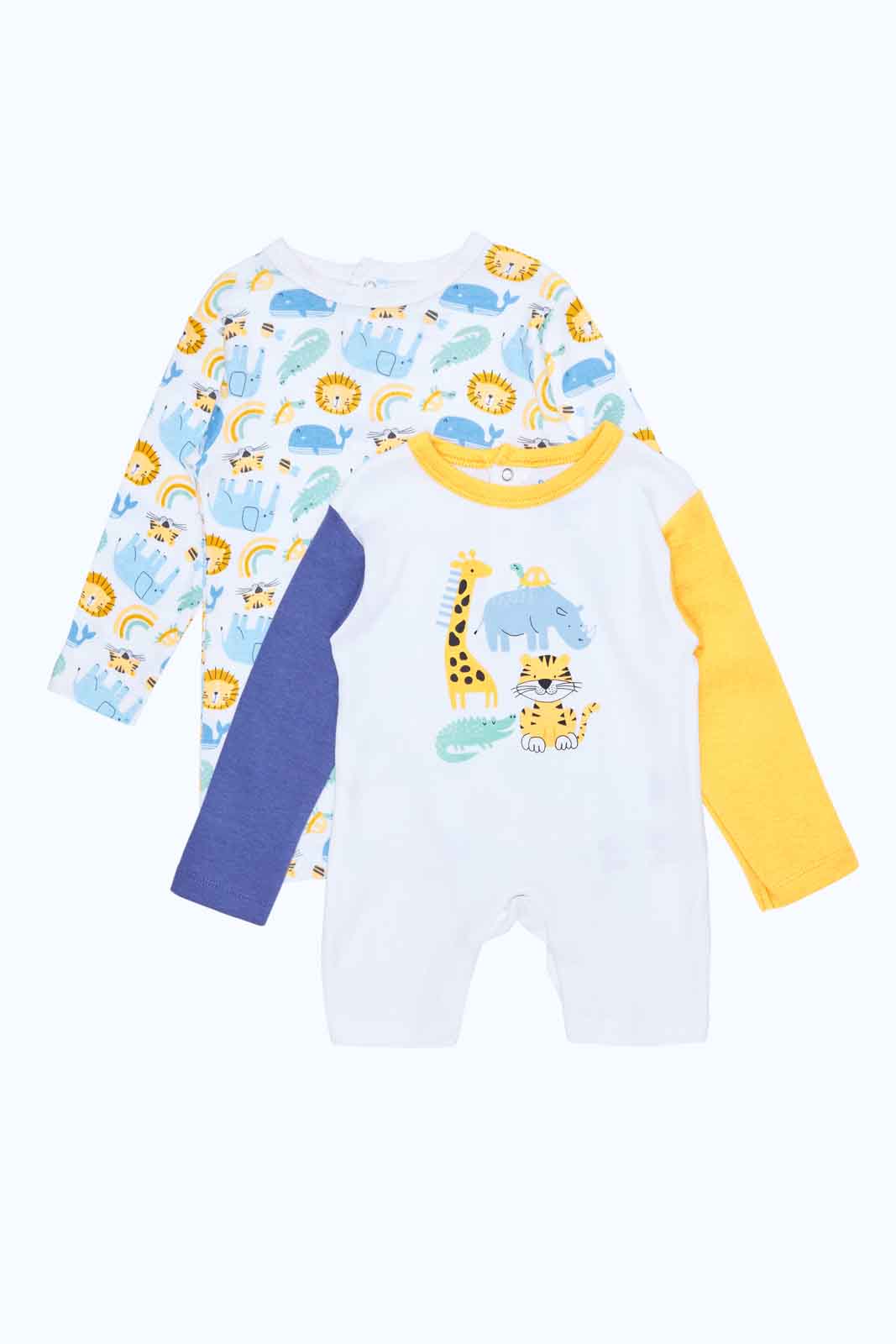 Redtag-Baby-Boy-2Pk-Romper-Half-Category:Rompers,-Colour:Assorted,-Deals:New-In,-Dept:New-Born,-Filter:Baby-(0-to-12-Mths),-NBF-Rompers,-New-In-NBF-APL,-Non-Sale,-S23B,-Section:Boys-(0-to-14Yrs)-Baby-0 to 12 Months
