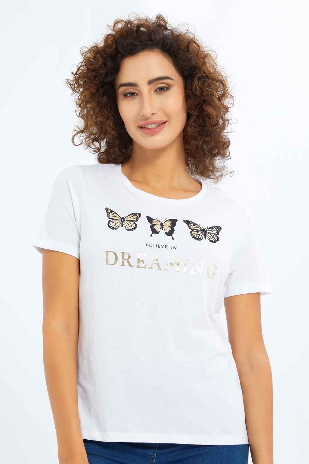 Redtag-Women-Beige-Photographic-Print-T-Shirt-Category:T-Shirts,-Colour:Beige,-Deals:New-In,-Dept:Ladieswear,-Filter:Women's-Clothing,-New-In-Women-APL,-Non-Sale,-S23A,-Section:Women,-TBL,-Women-T-Shirts-Women's-